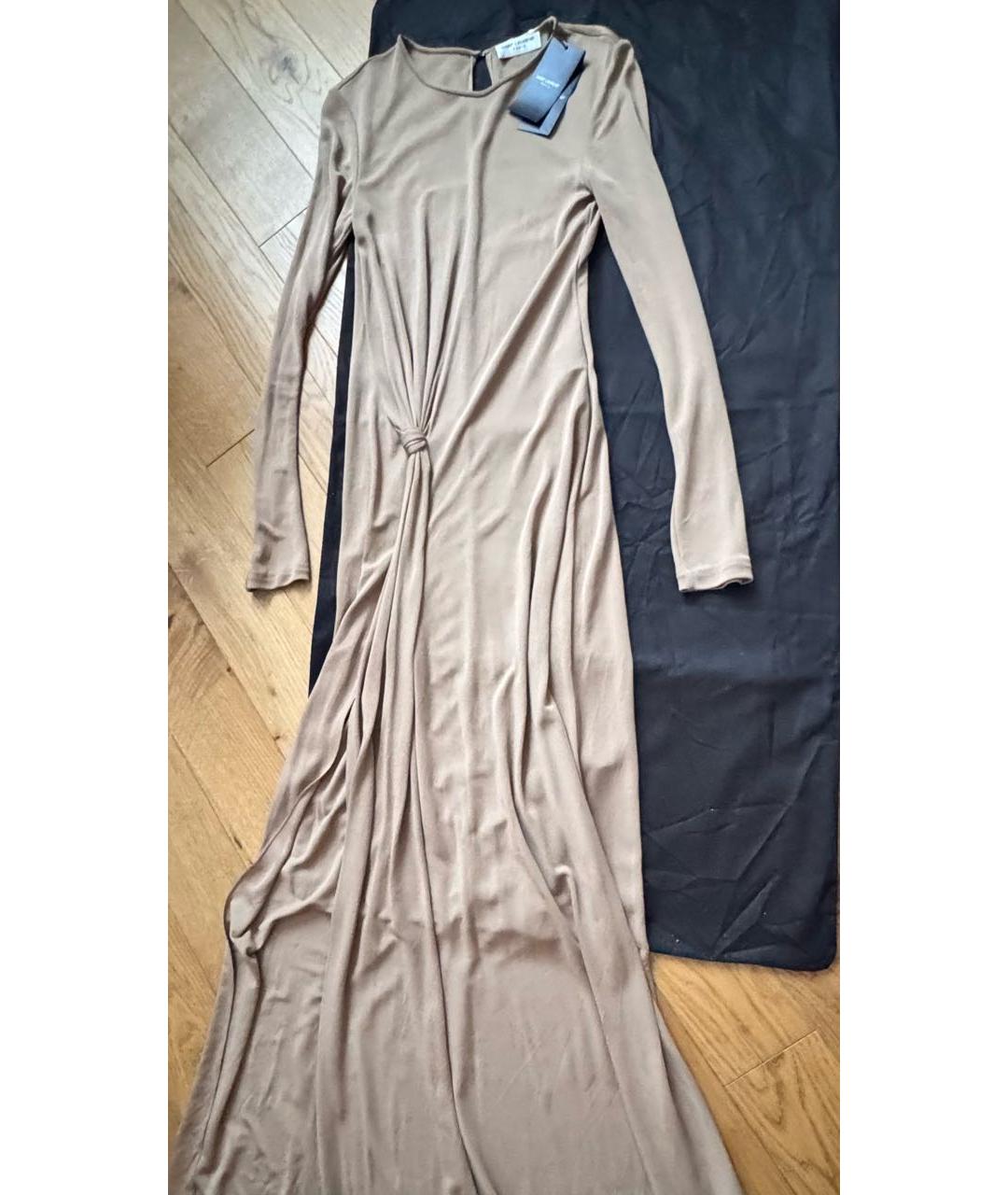 YVES SAINT LAURENT BEAUTY Горчичное вискозное коктейльное платье, фото 6