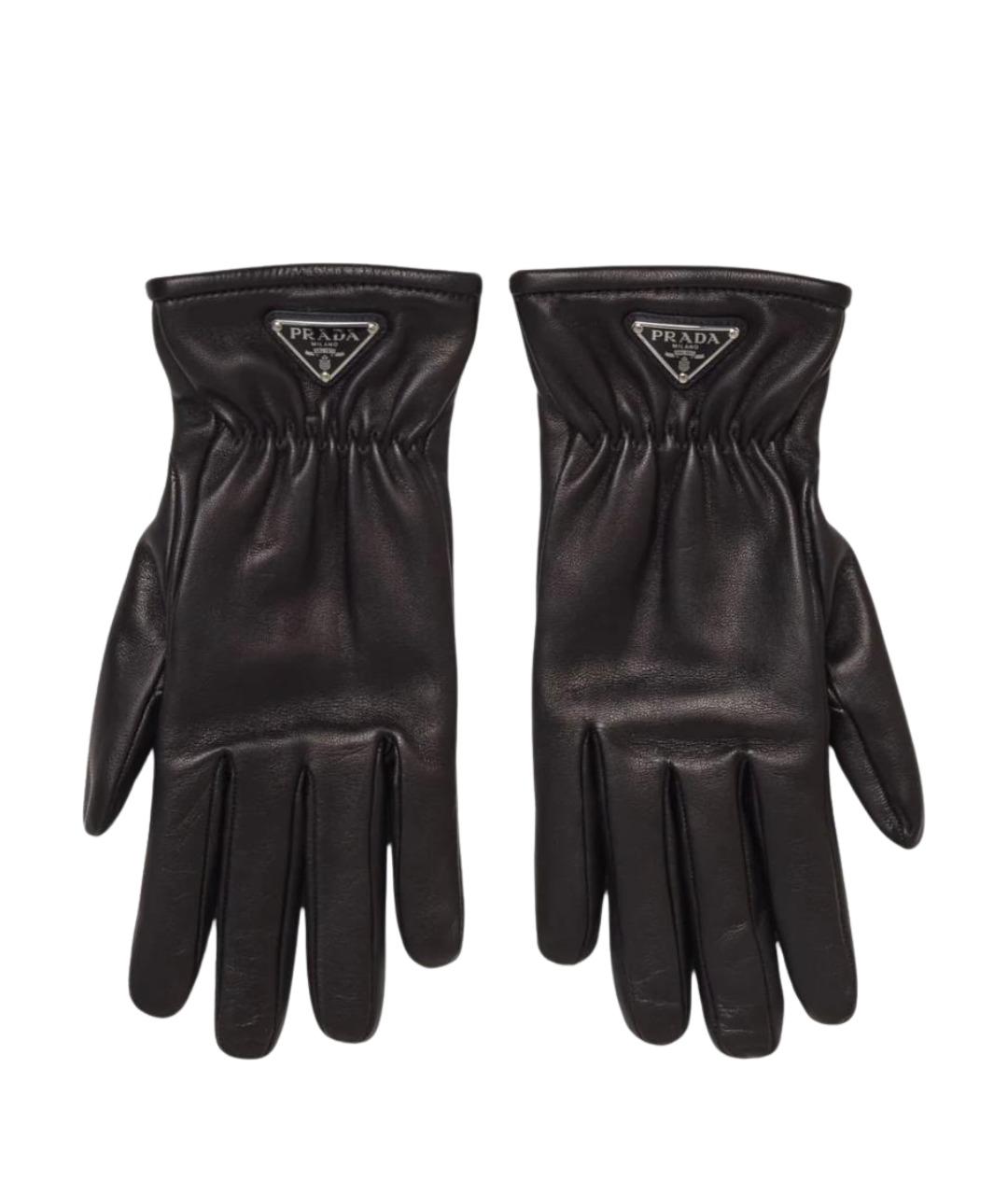 PRADA Черные кожаные перчатки, фото 1