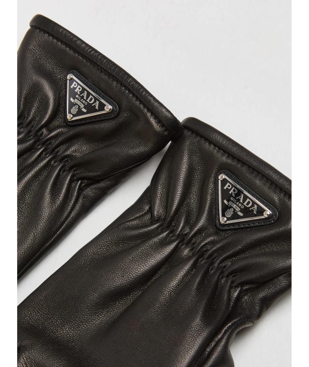 PRADA Черные кожаные перчатки, фото 2