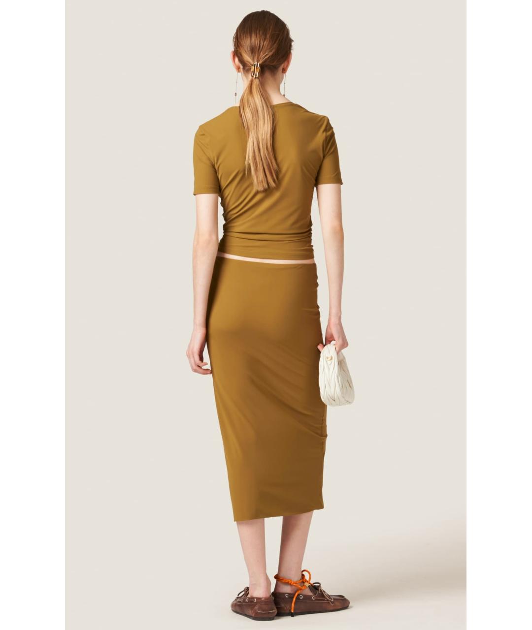 MIU MIU Горчичная полиамидовая юбка миди, фото 4