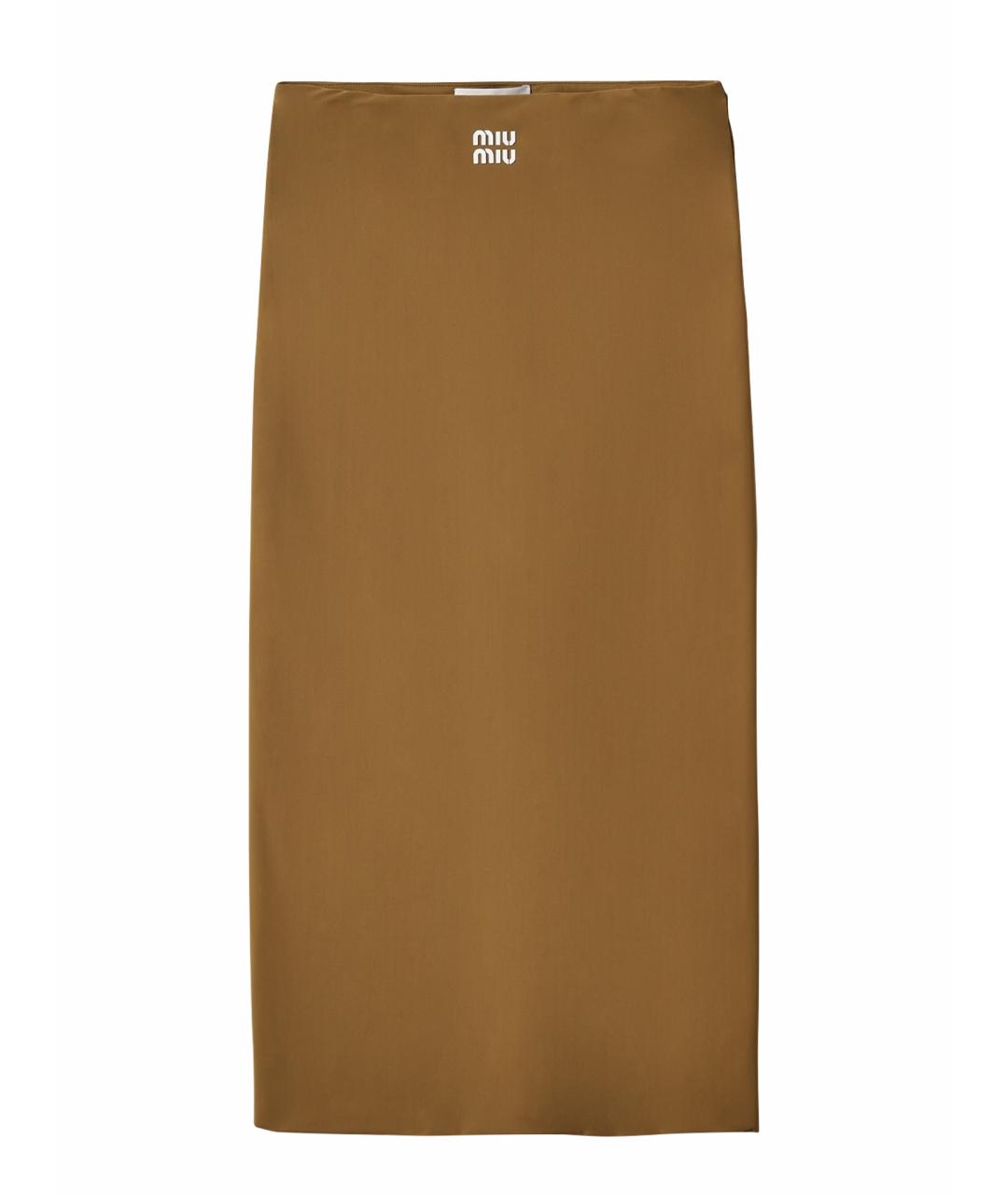MIU MIU Горчичная полиамидовая юбка миди, фото 1