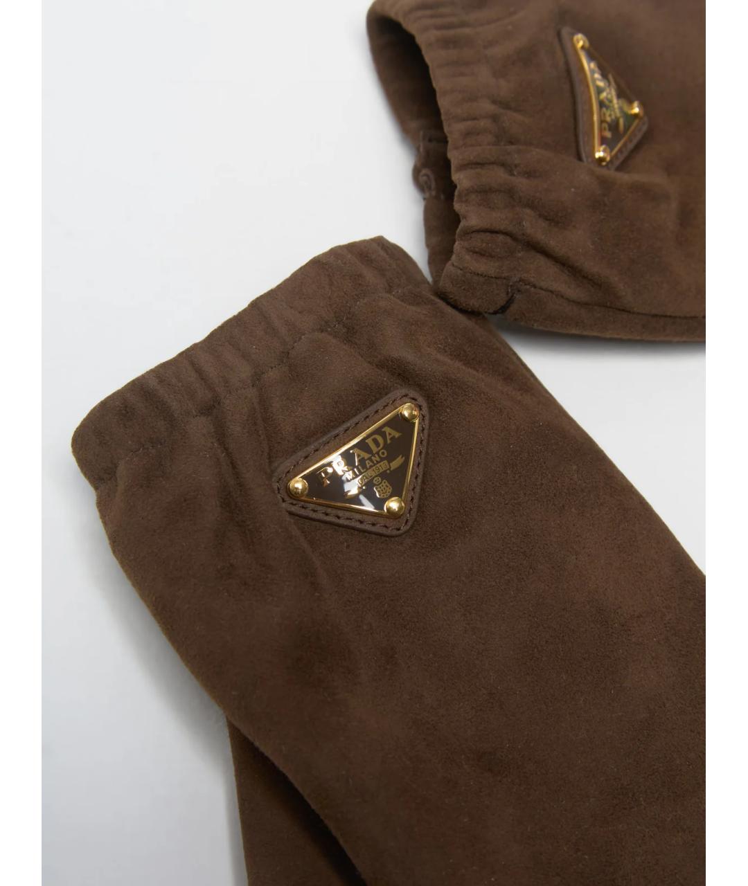 PRADA Коричневые кожаные перчатки, фото 2