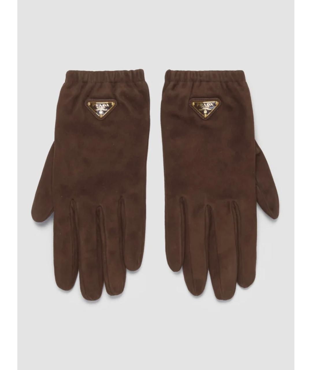 PRADA Коричневые кожаные перчатки, фото 5