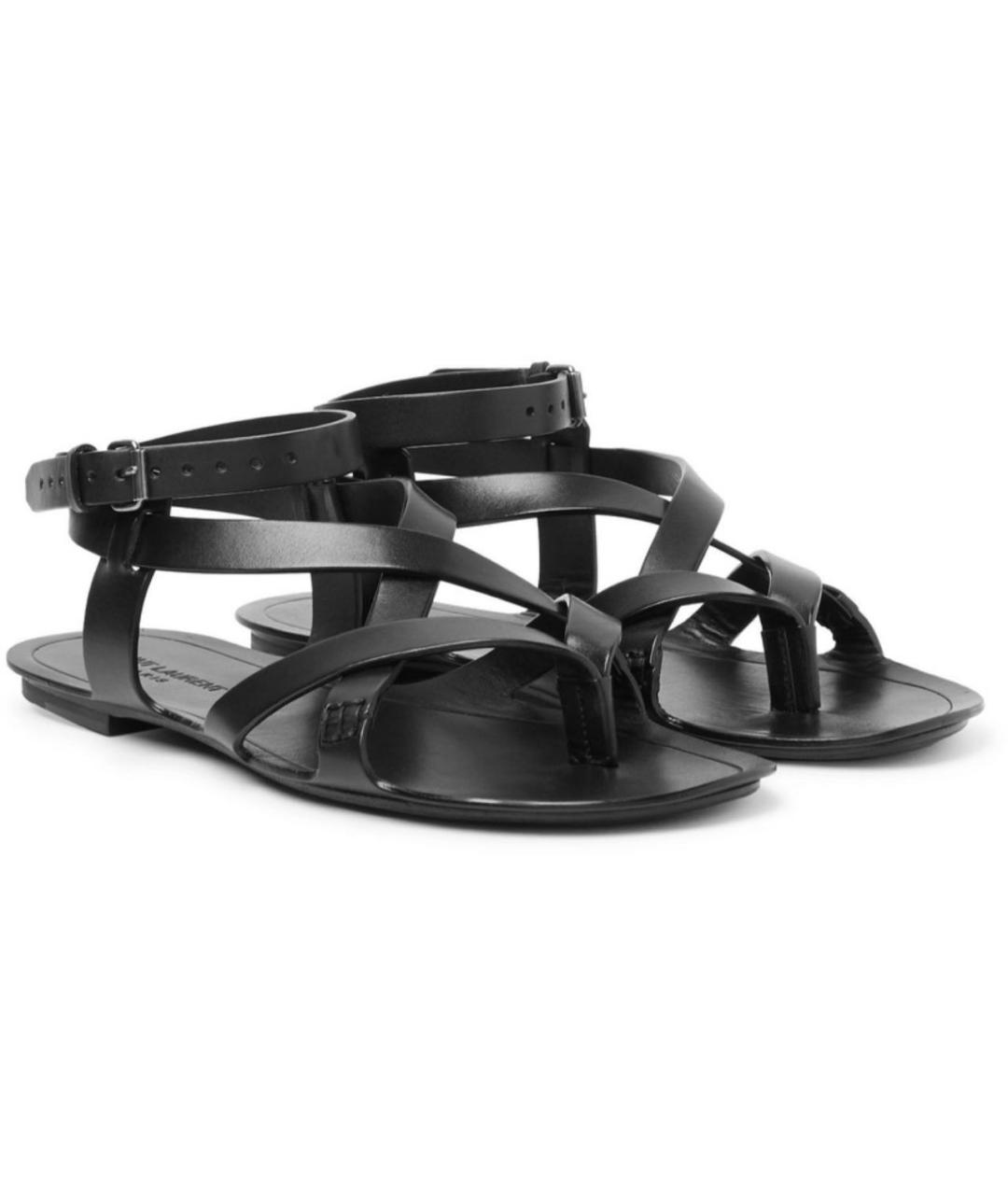 SAINT LAURENT Черные кожаные сандалии, фото 2