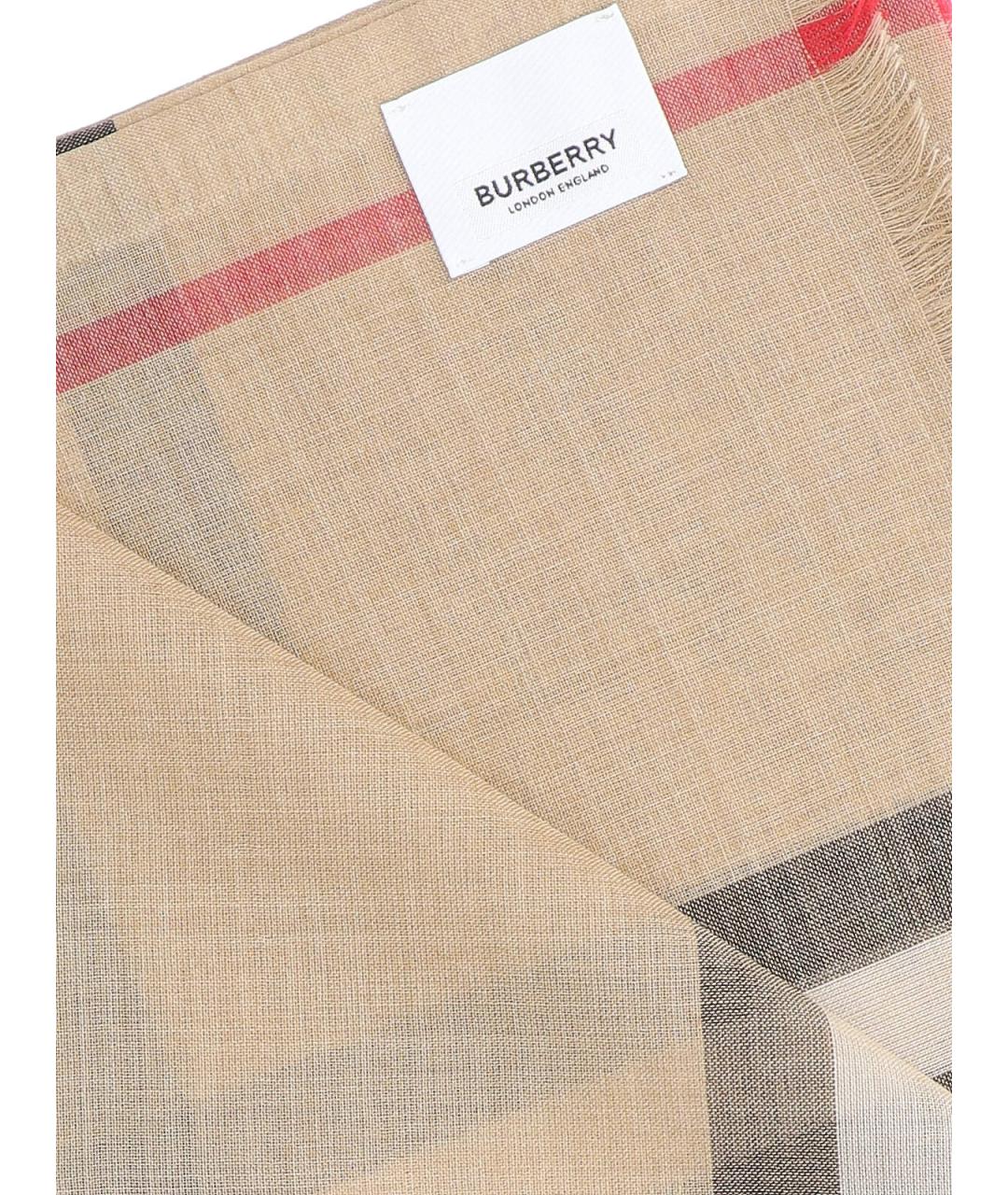 BURBERRY Бежевый шерстяной шарф, фото 3