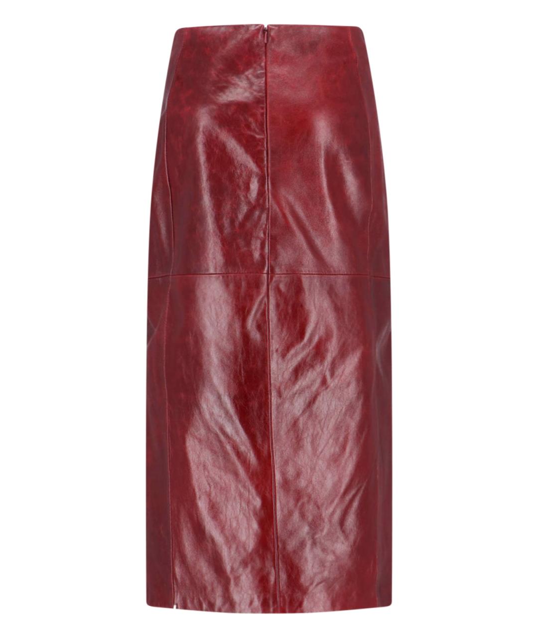 SPORTMAX Красная кожаная юбка миди, фото 2