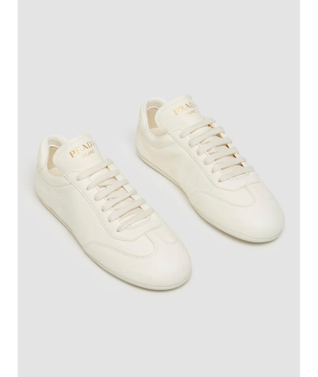 PRADA Бежевые кожаные кроссовки, фото 2