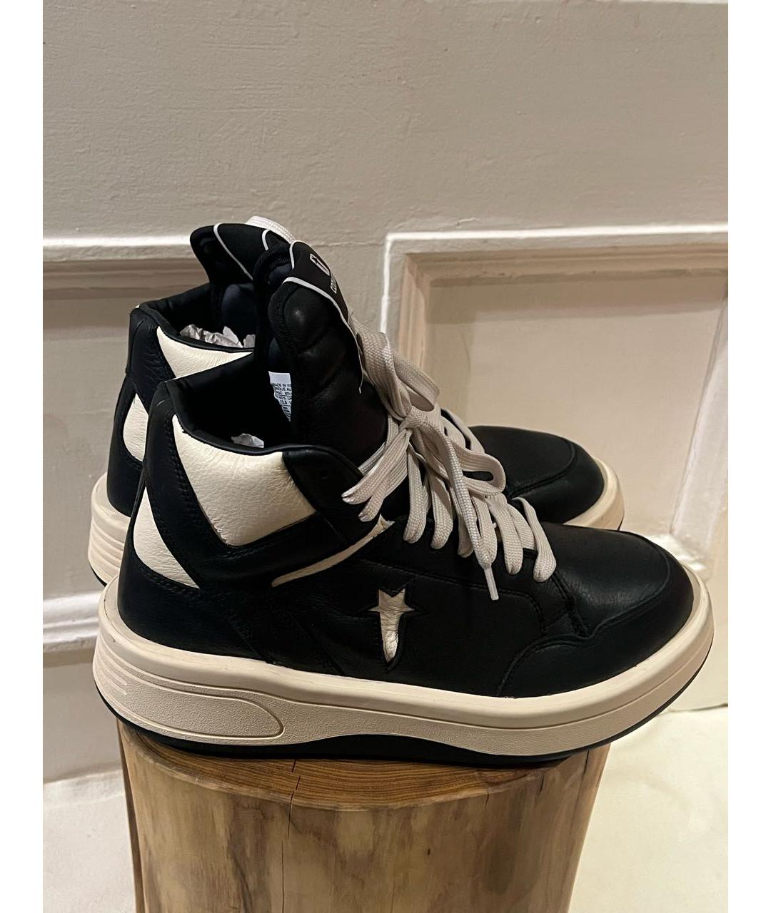 RICK OWENS Черные кожаные высокие кроссовки / кеды, фото 6