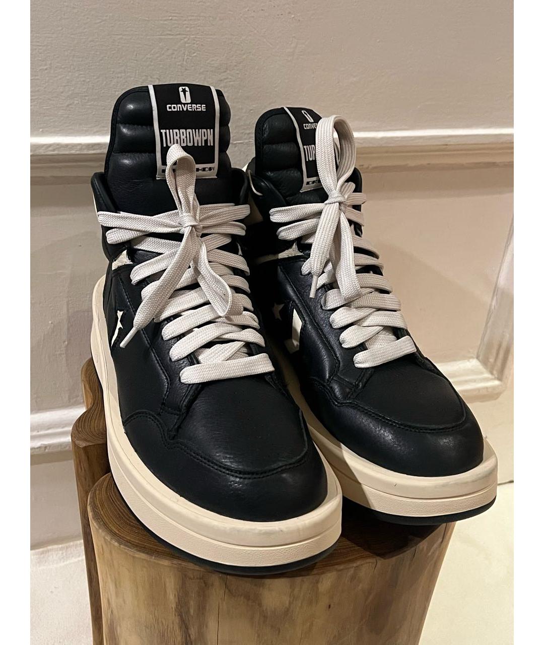 RICK OWENS Черные кожаные высокие кроссовки / кеды, фото 3