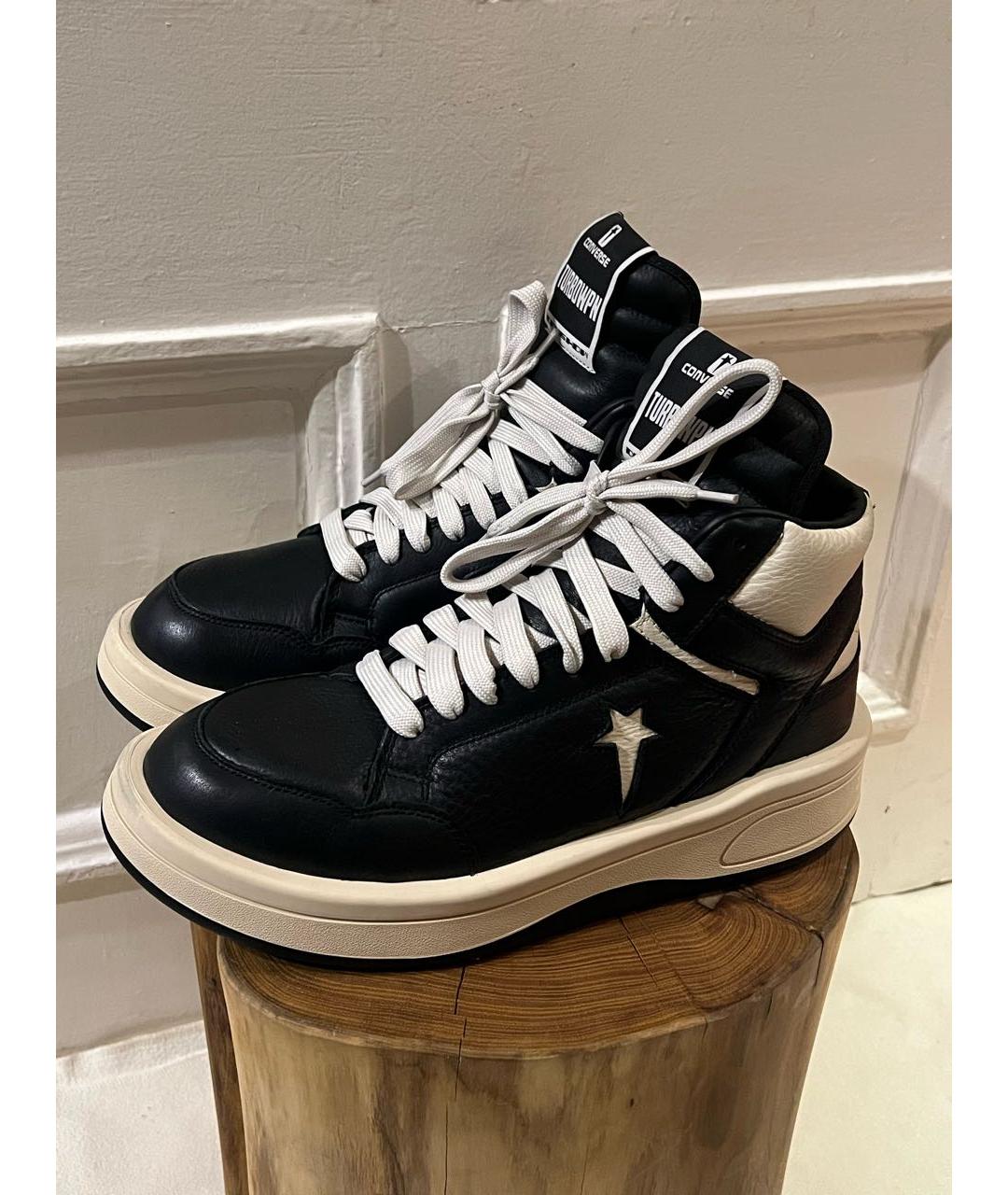 RICK OWENS Черные кожаные высокие кроссовки / кеды, фото 2