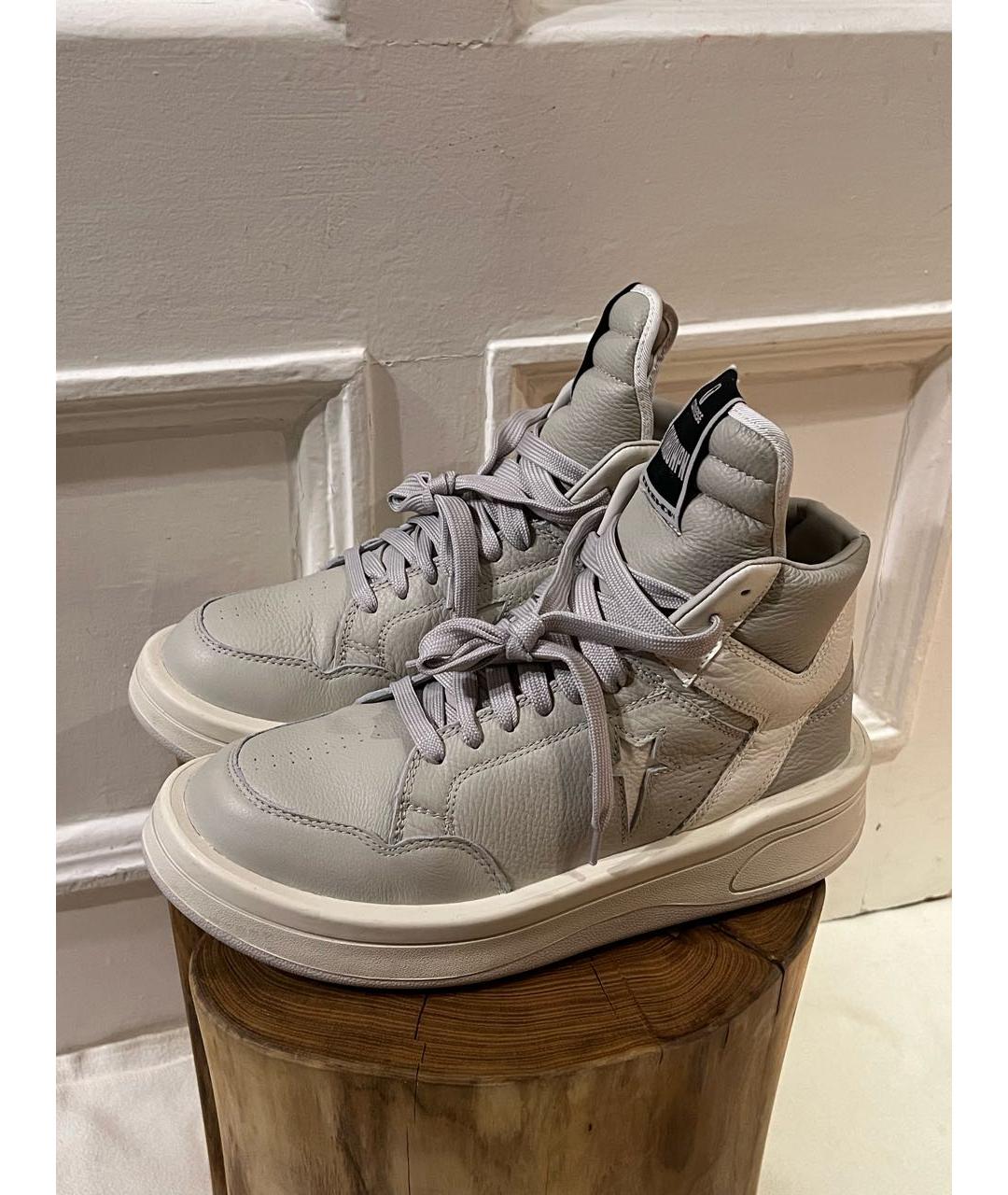 RICK OWENS Серые кожаные высокие ботинки, фото 2