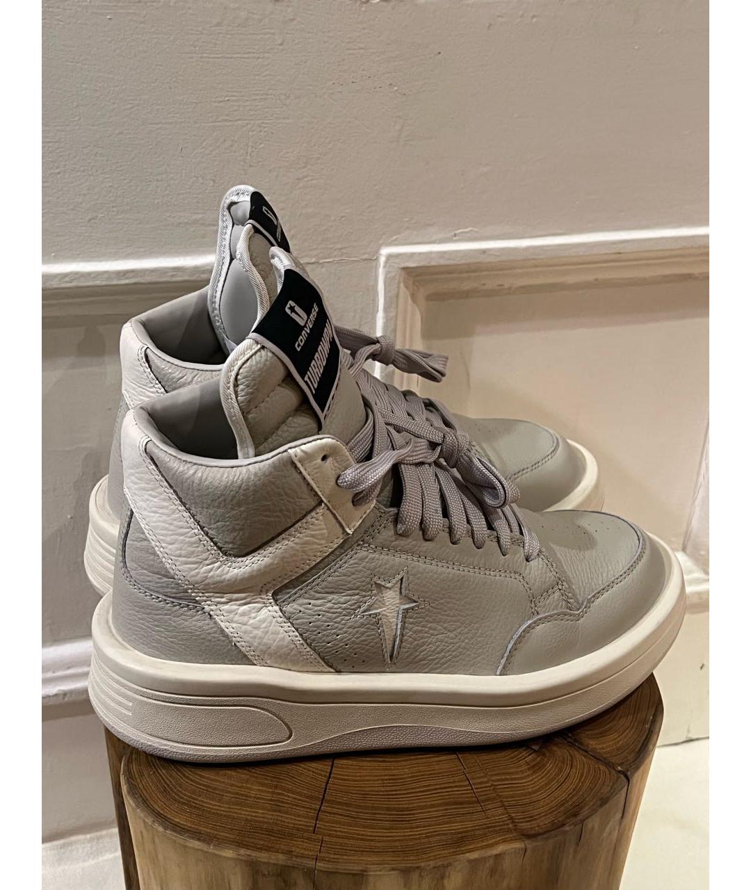 RICK OWENS Серые кожаные высокие ботинки, фото 8