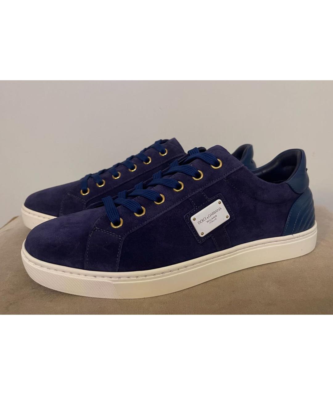 DOLCE&GABBANA Темно-синие кожаные низкие кроссовки / кеды, фото 6