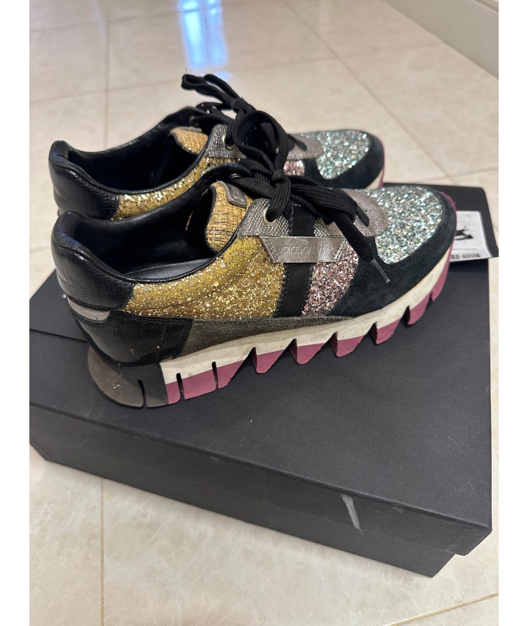 DOLCE&GABBANA Черные кожаные кроссовки, фото 2