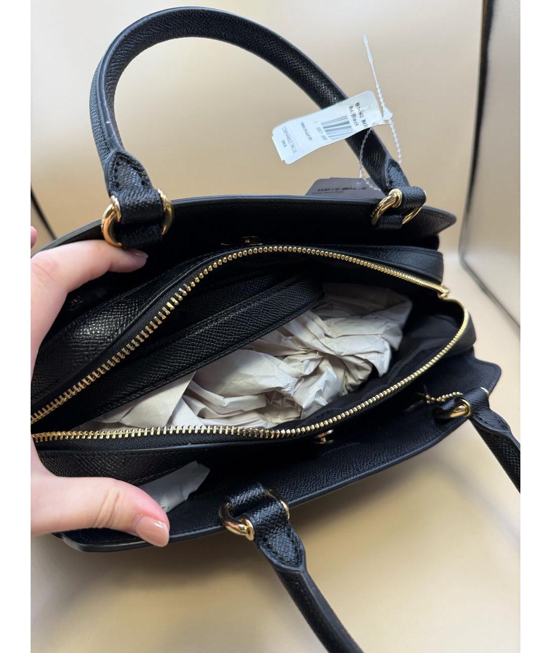 COACH Черная кожаная сумка с короткими ручками, фото 4