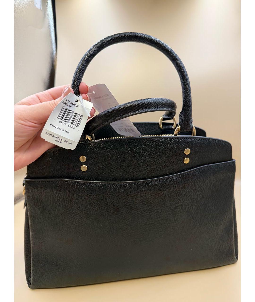 COACH Черная кожаная сумка с короткими ручками, фото 7