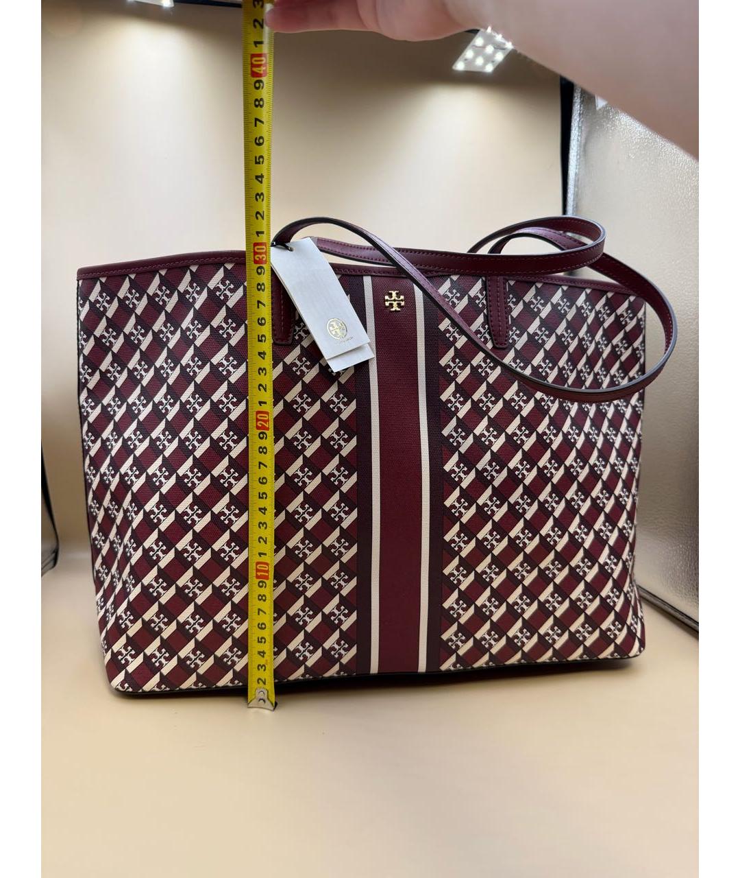 TORY BURCH Бордовая кожаная сумка с короткими ручками, фото 3