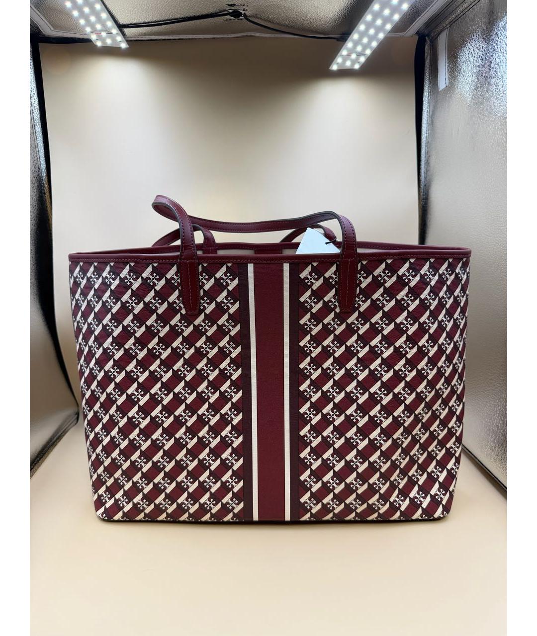 TORY BURCH Бордовая кожаная сумка с короткими ручками, фото 5