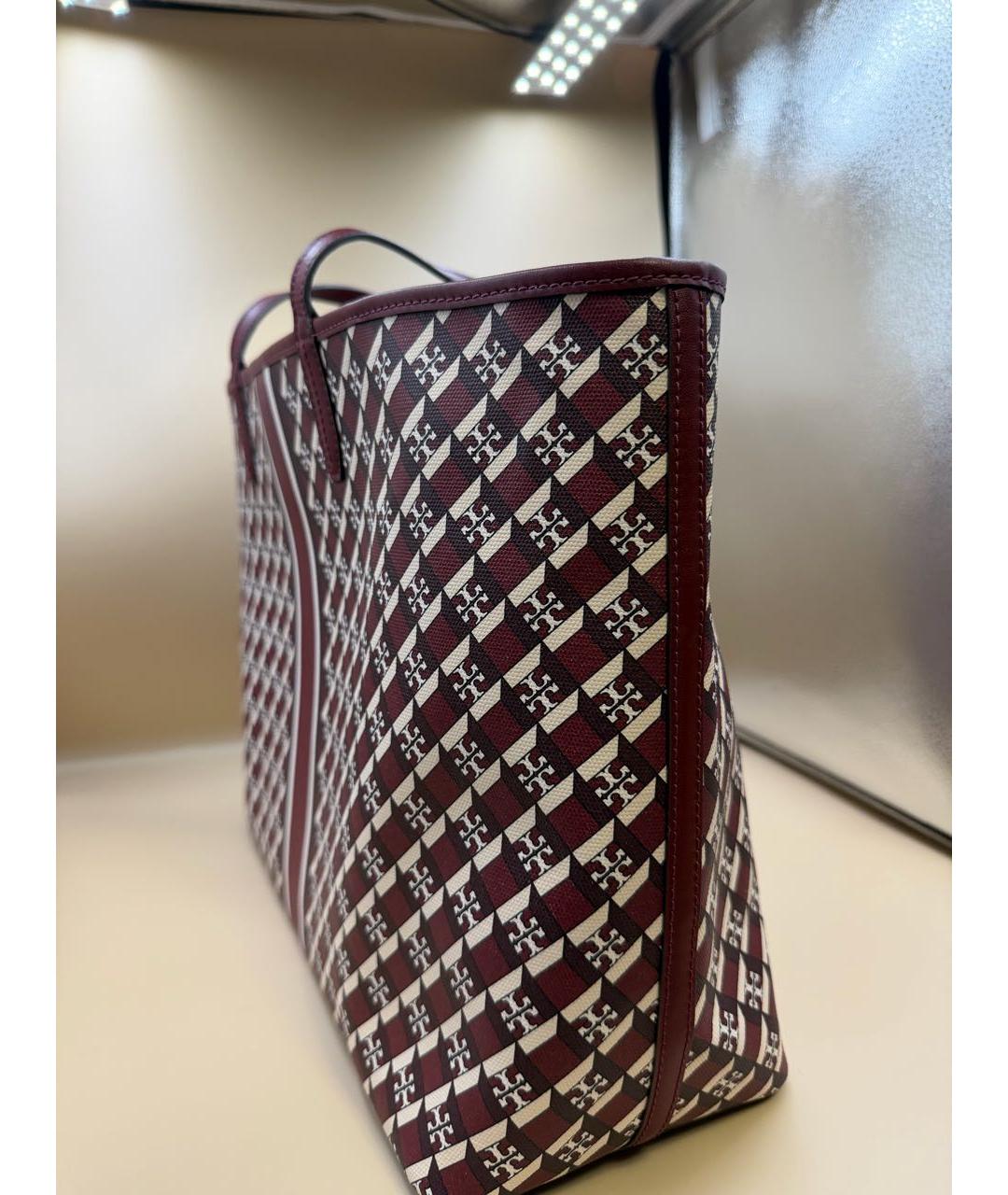 TORY BURCH Бордовая кожаная сумка с короткими ручками, фото 4