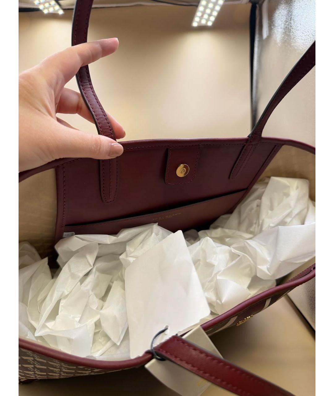 TORY BURCH Бордовая кожаная сумка с короткими ручками, фото 6