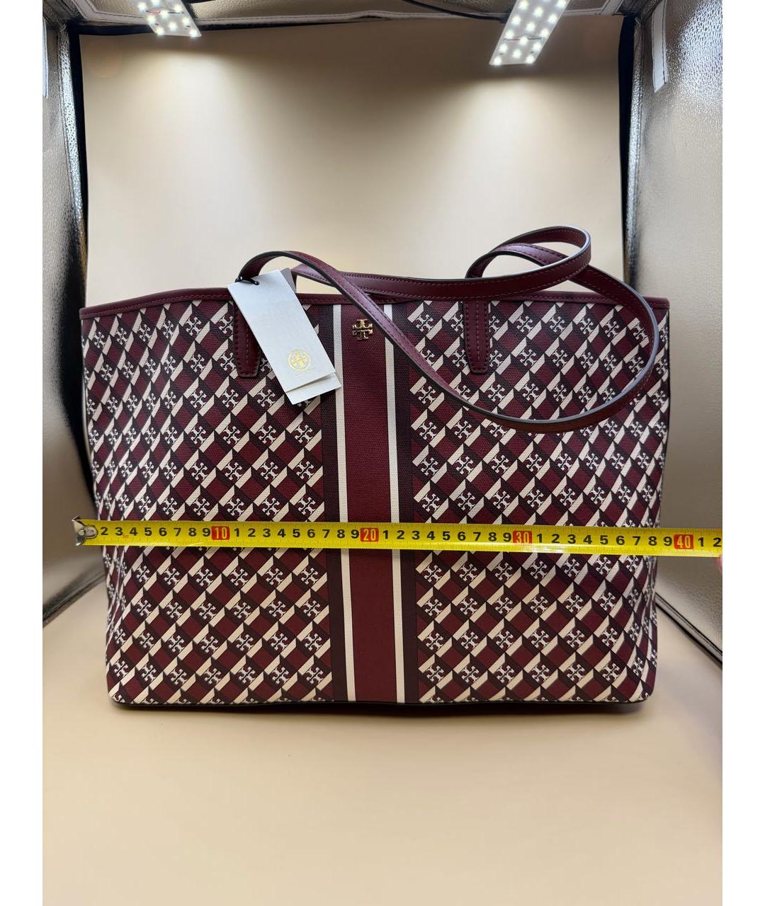 TORY BURCH Бордовая кожаная сумка с короткими ручками, фото 2