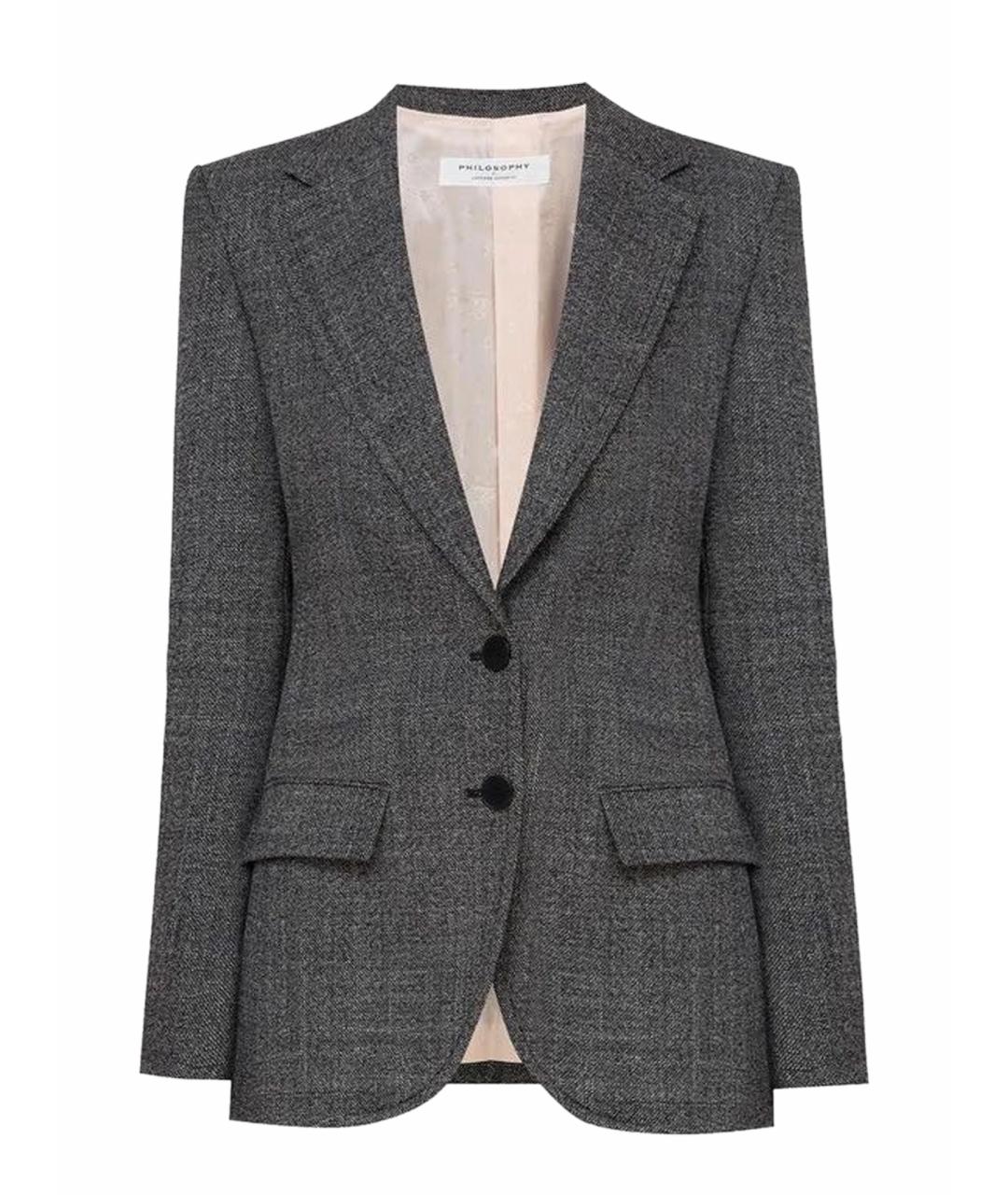 PHILOSOPHY DI LORENZO SERAFINI Антрацитовый шерстяной жакет/пиджак, фото 1