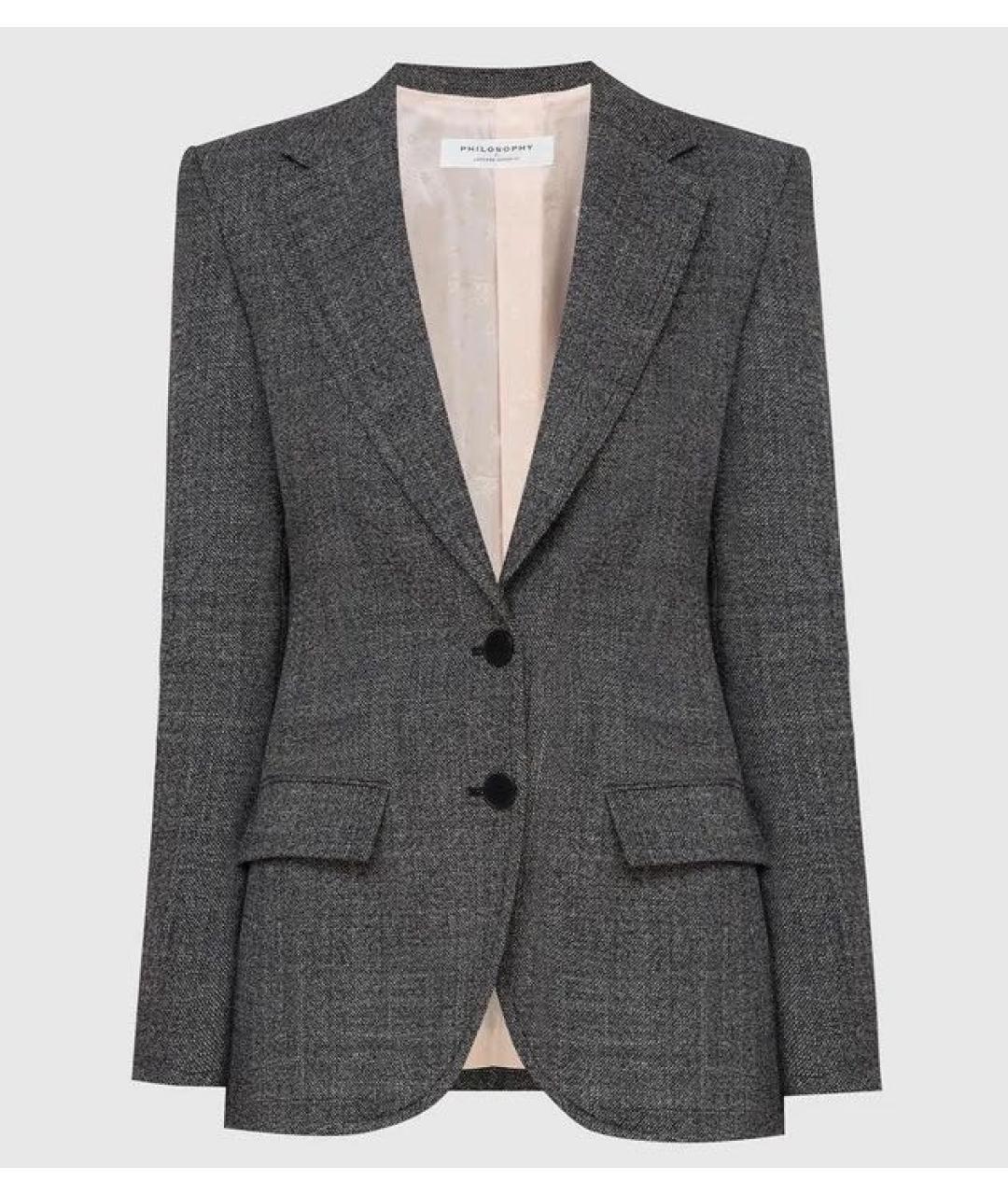 PHILOSOPHY DI LORENZO SERAFINI Антрацитовый шерстяной жакет/пиджак, фото 9