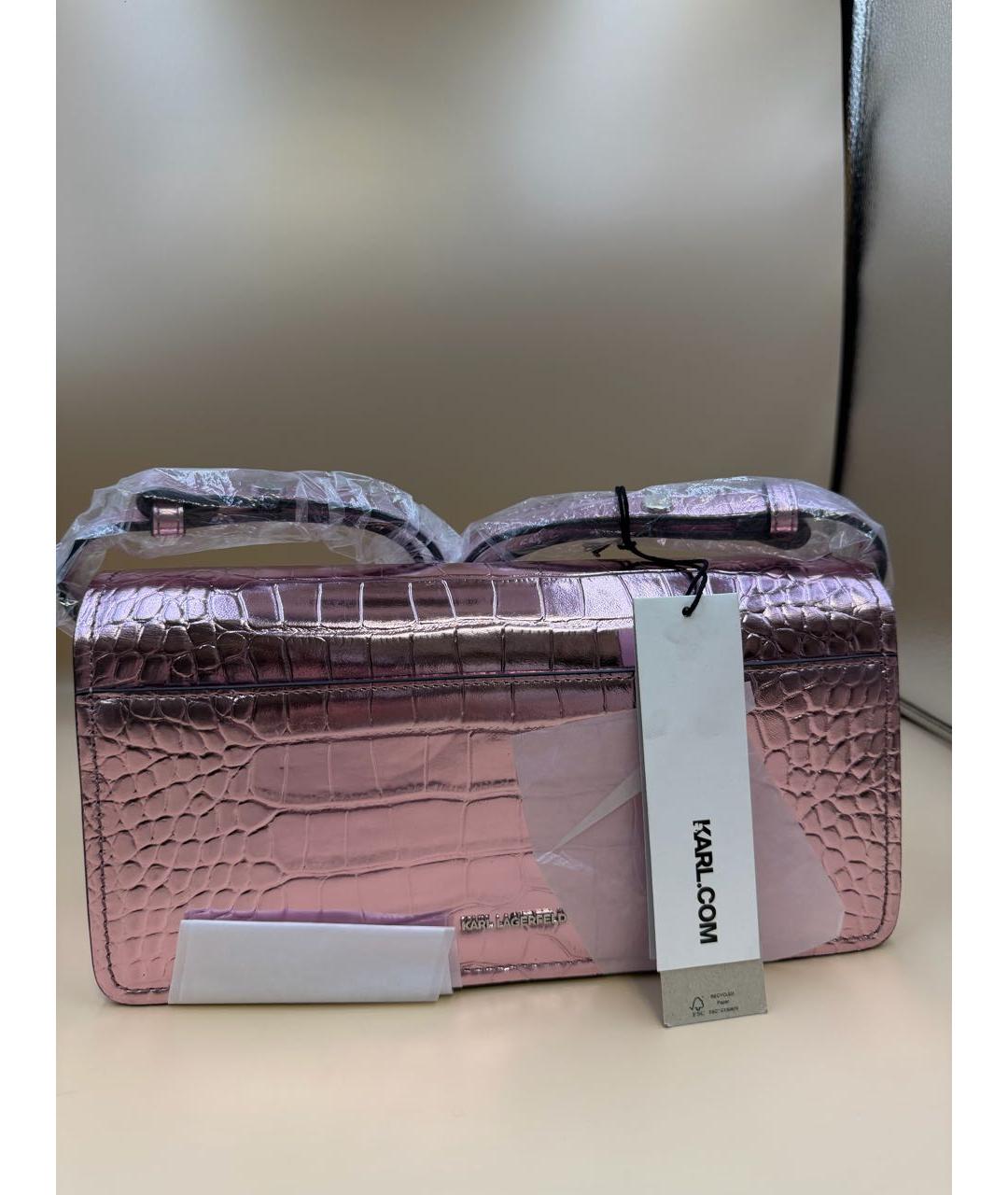 KARL LAGERFELD Розовая кожаная сумка через плечо, фото 5