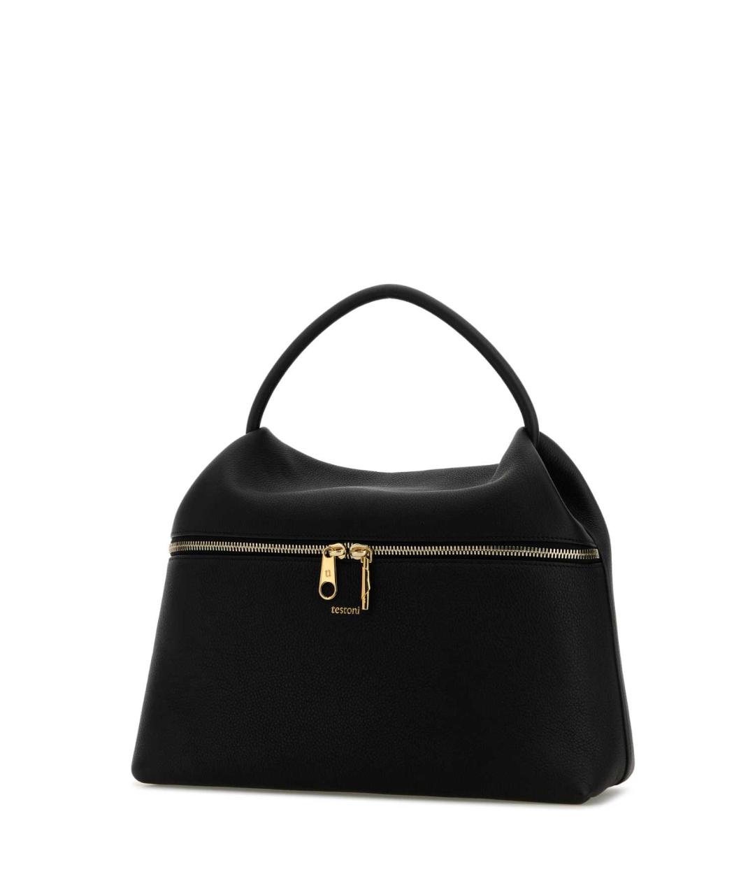TESTONI Черная кожаная сумка с короткими ручками, фото 2