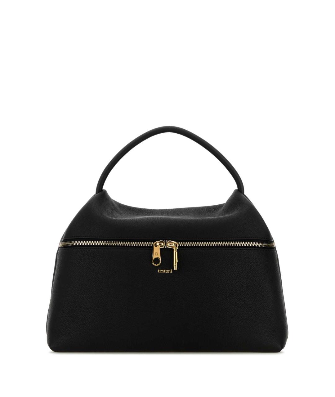 TESTONI Черная кожаная сумка с короткими ручками, фото 1