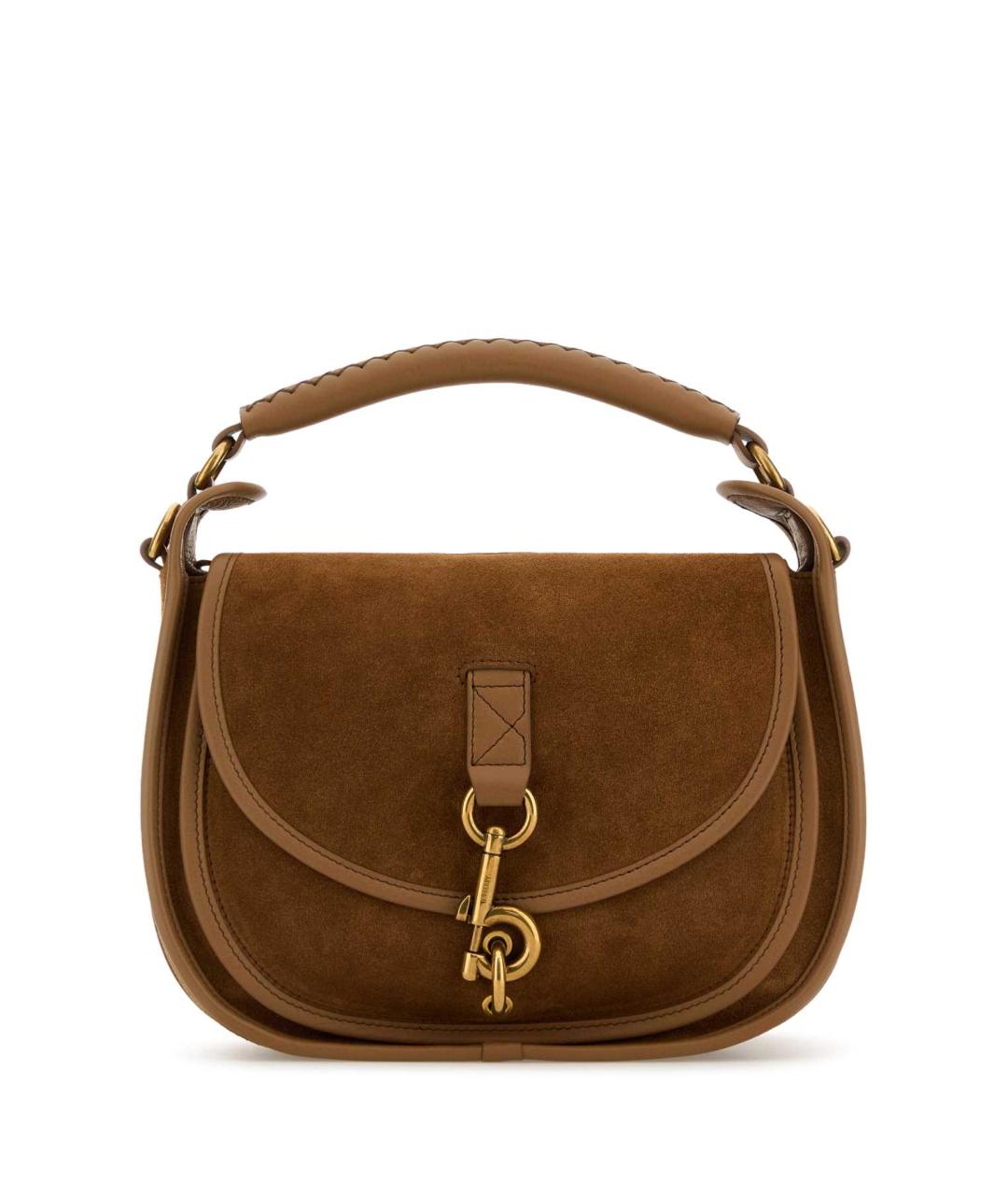 BURBERRY Коричневая замшевая сумка с короткими ручками, фото 1