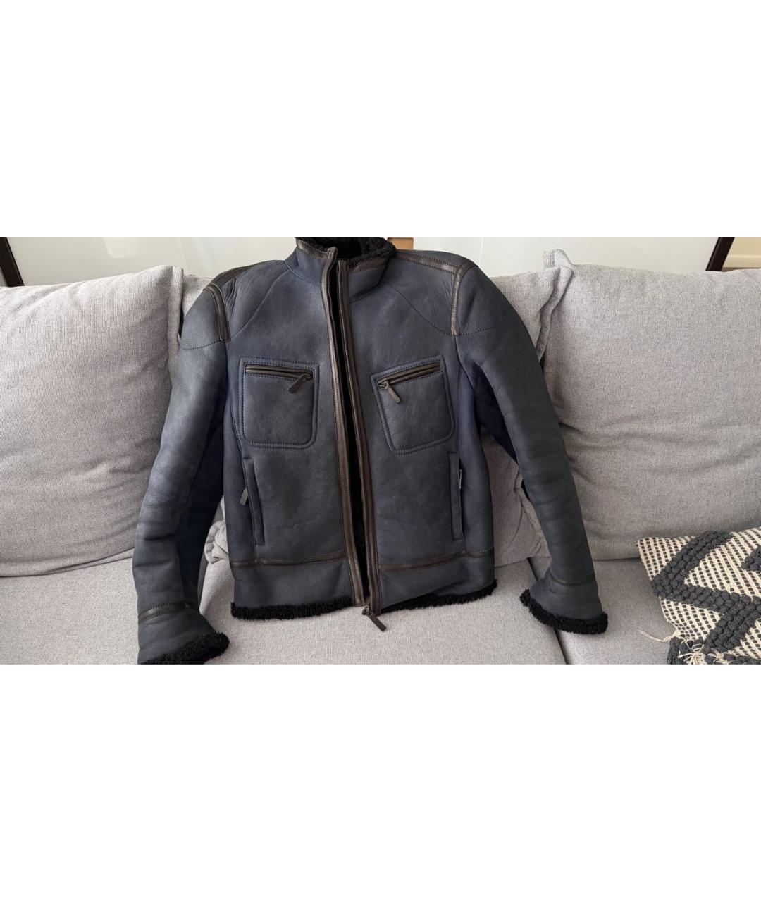 ETRO Темно-синяя кожаная дубленка/шуба, фото 4