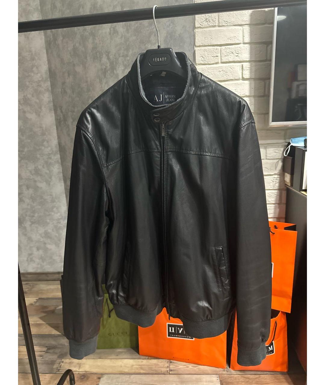 ARMANI JEANS Черная кожаная куртка, фото 9