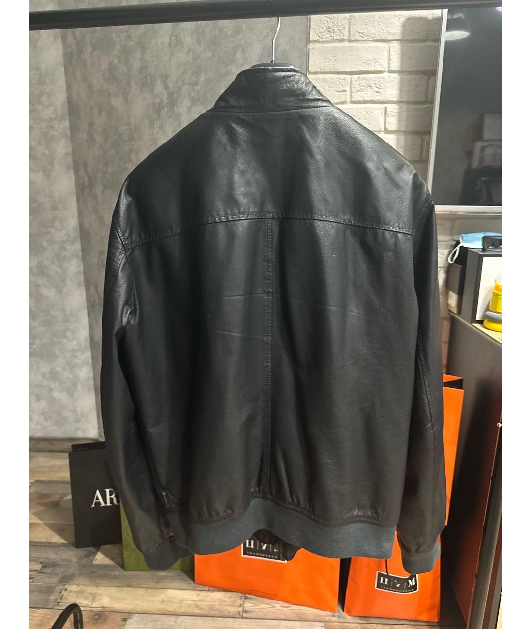 ARMANI JEANS Черная кожаная куртка, фото 3