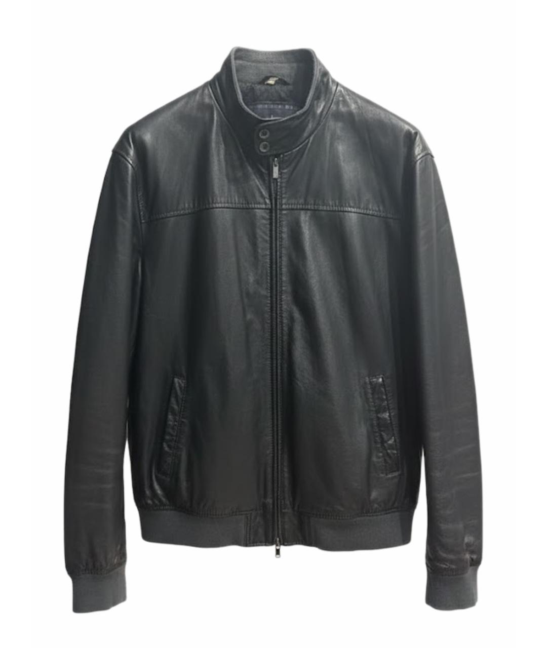 ARMANI JEANS Черная кожаная куртка, фото 1