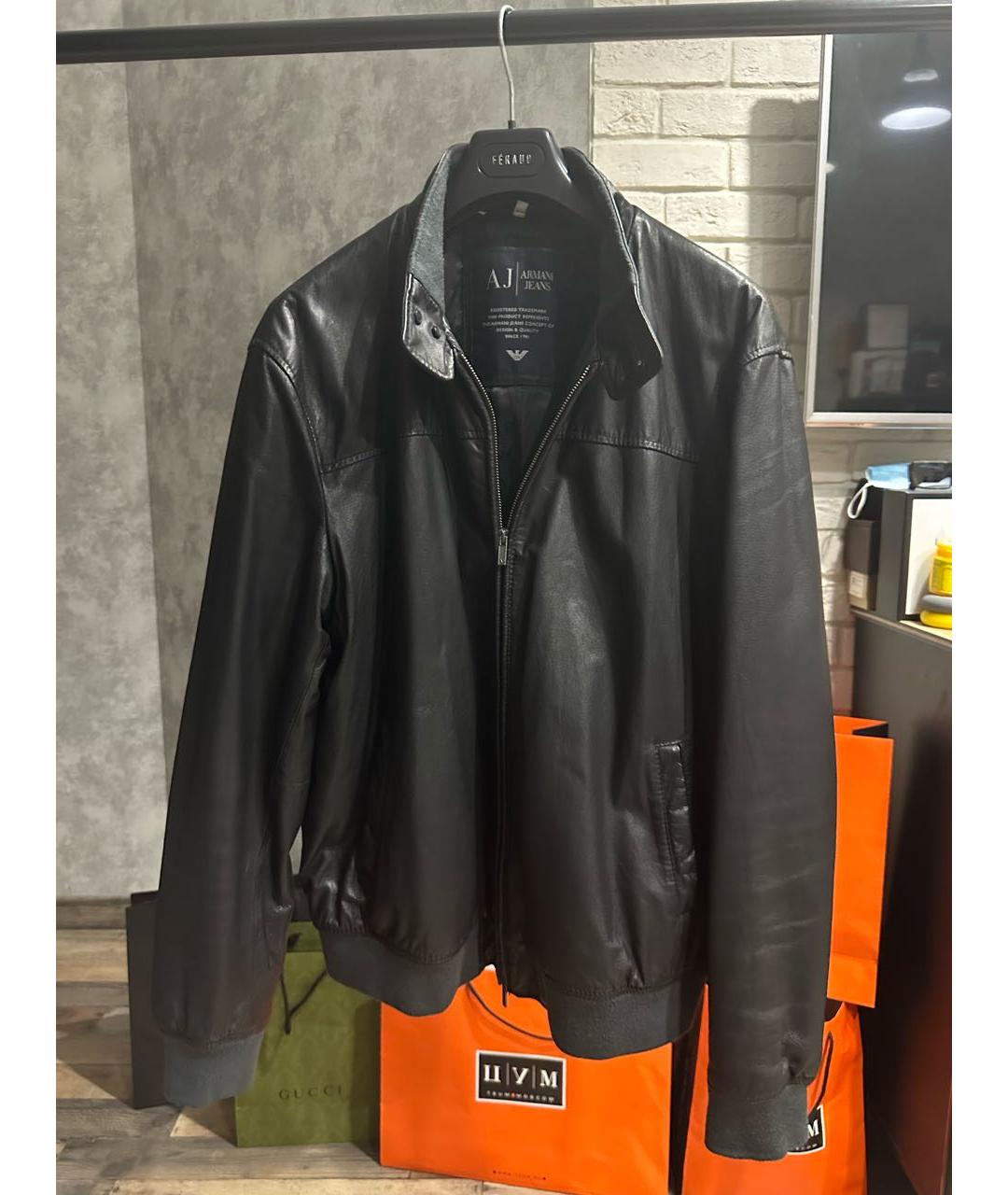 ARMANI JEANS Черная кожаная куртка, фото 2