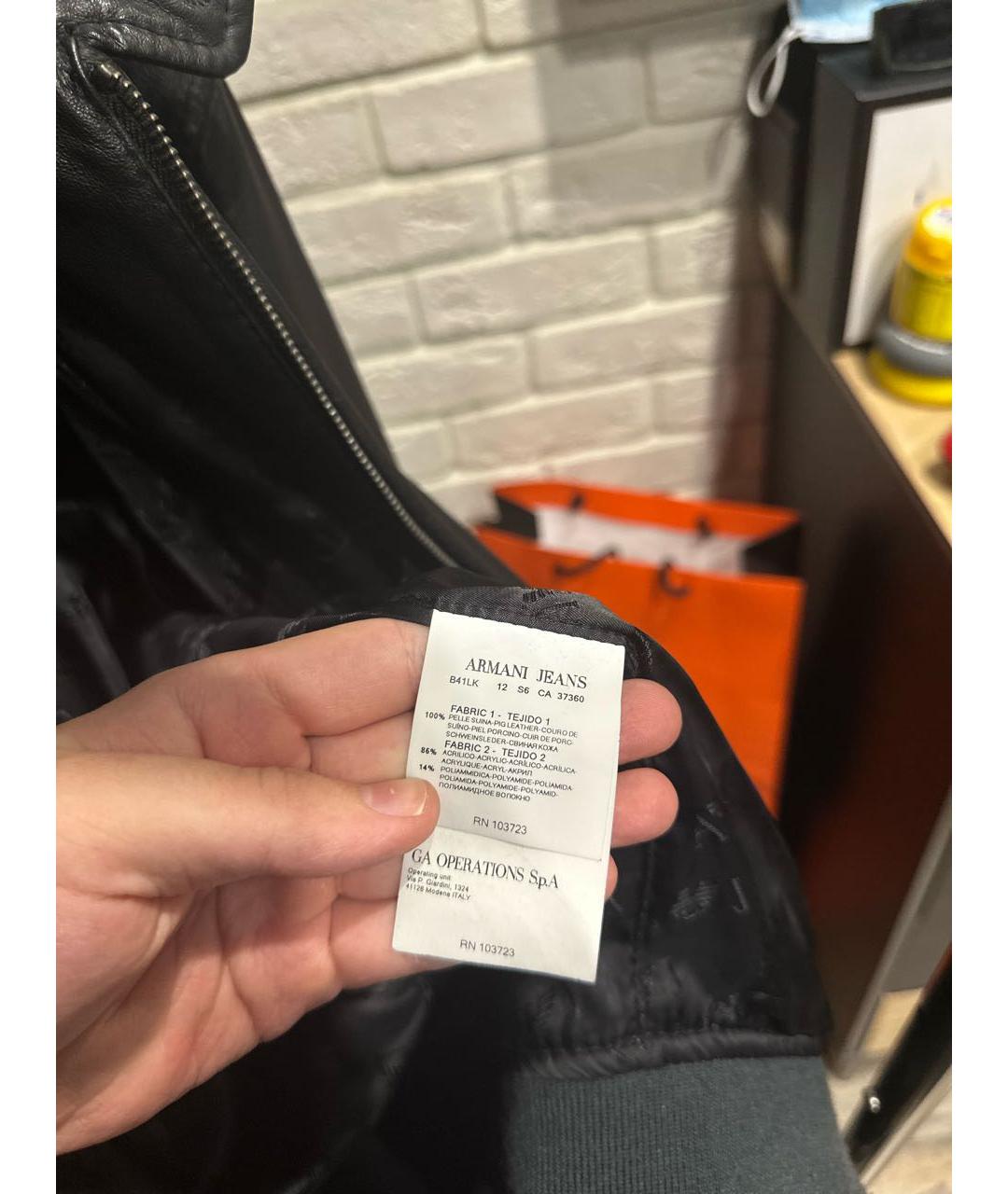 ARMANI JEANS Черная кожаная куртка, фото 8