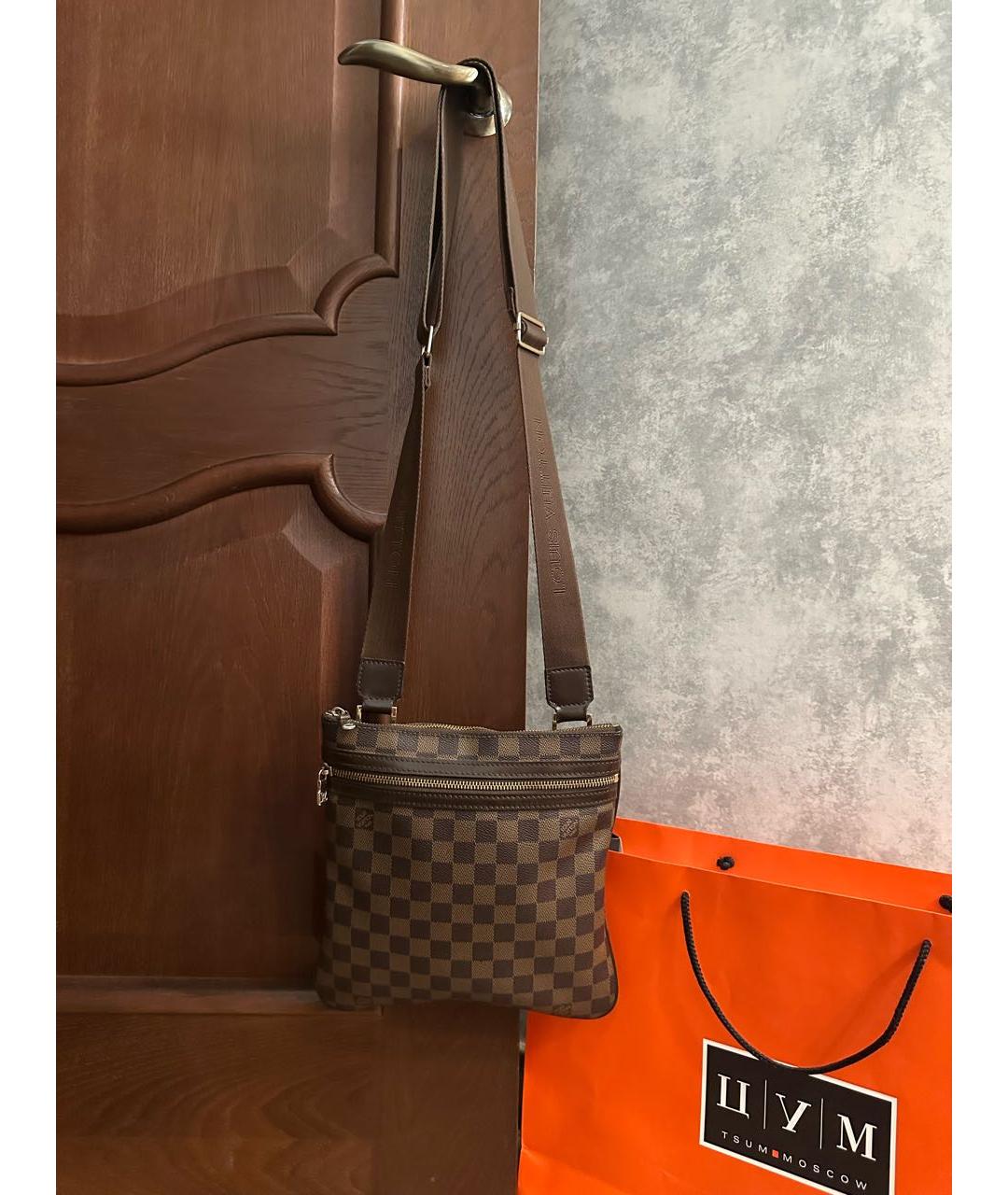 LOUIS VUITTON Коричневая кожаная сумка на плечо, фото 9