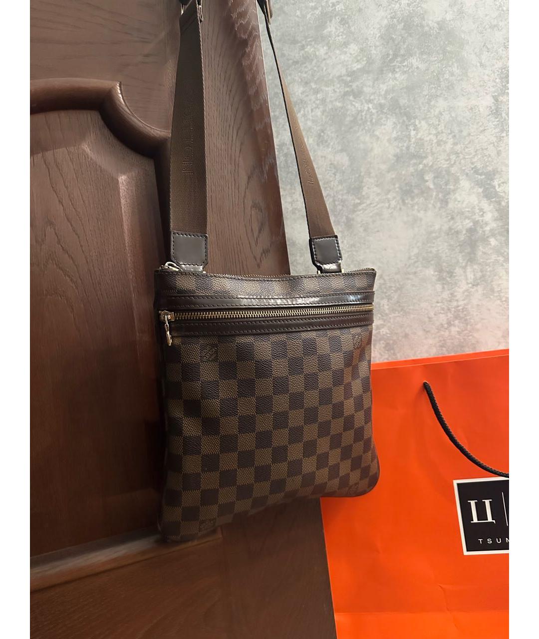 LOUIS VUITTON Коричневая кожаная сумка на плечо, фото 3
