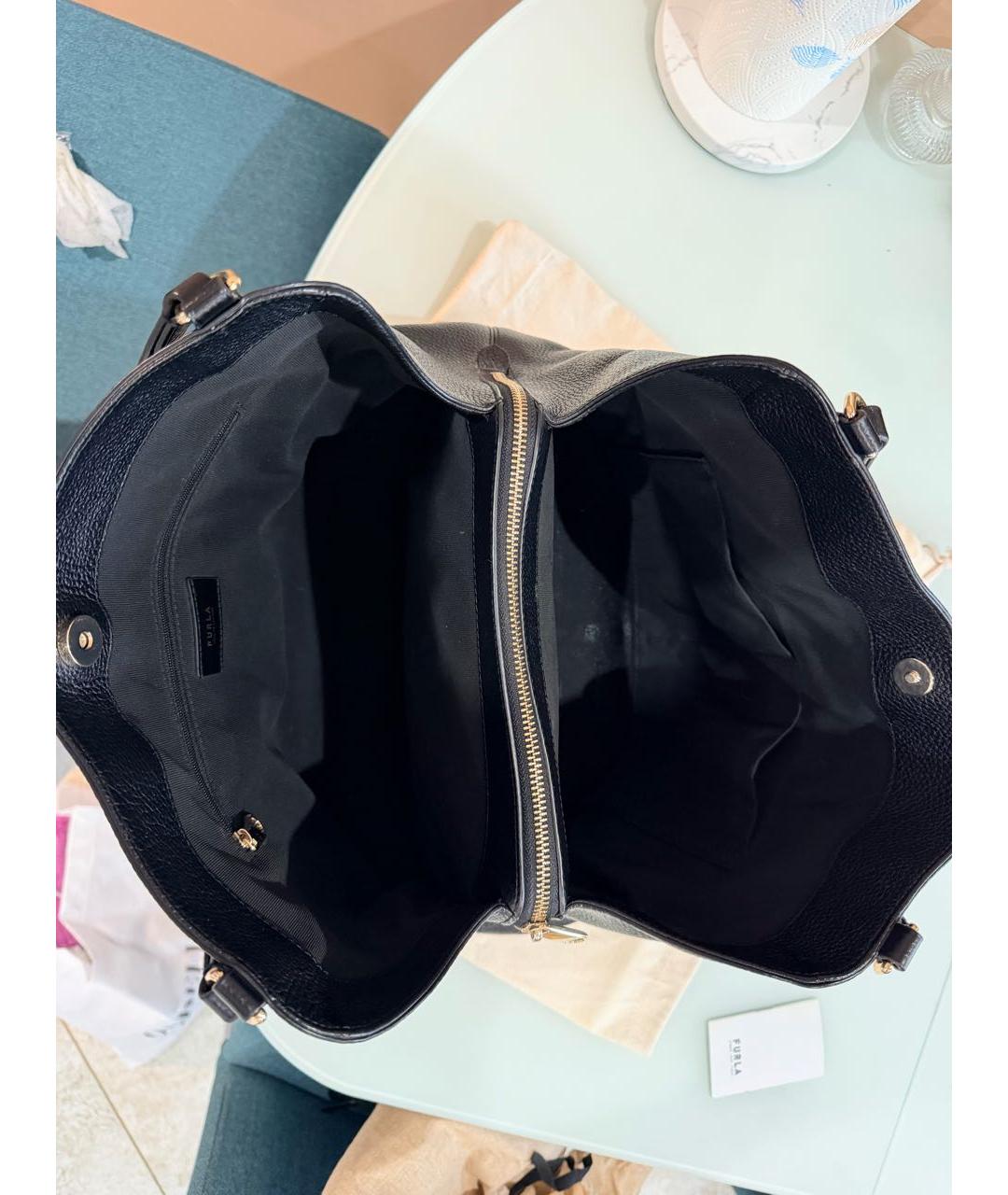 FURLA Черная кожаная сумка тоут, фото 4