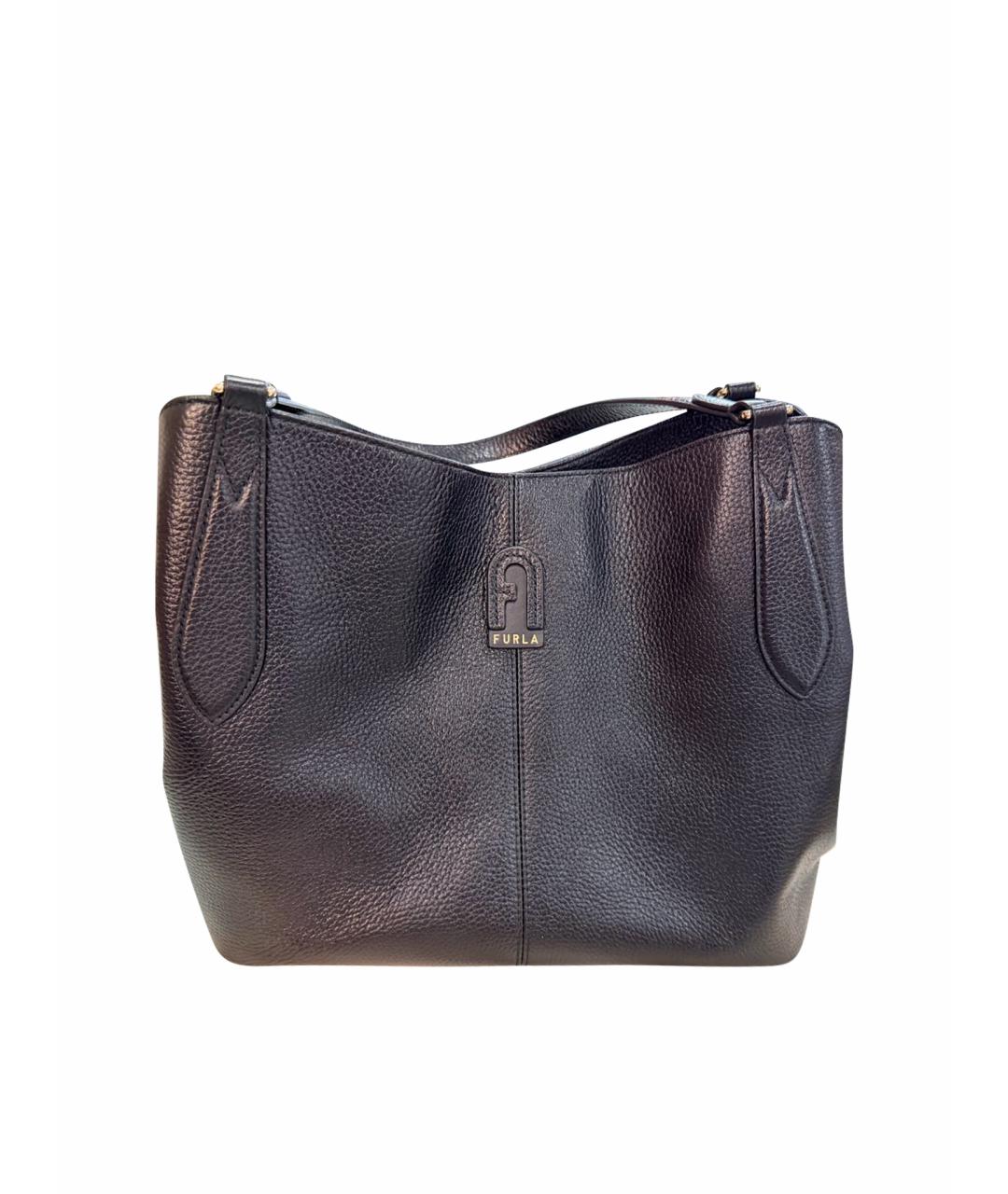 FURLA Черная кожаная сумка тоут, фото 1