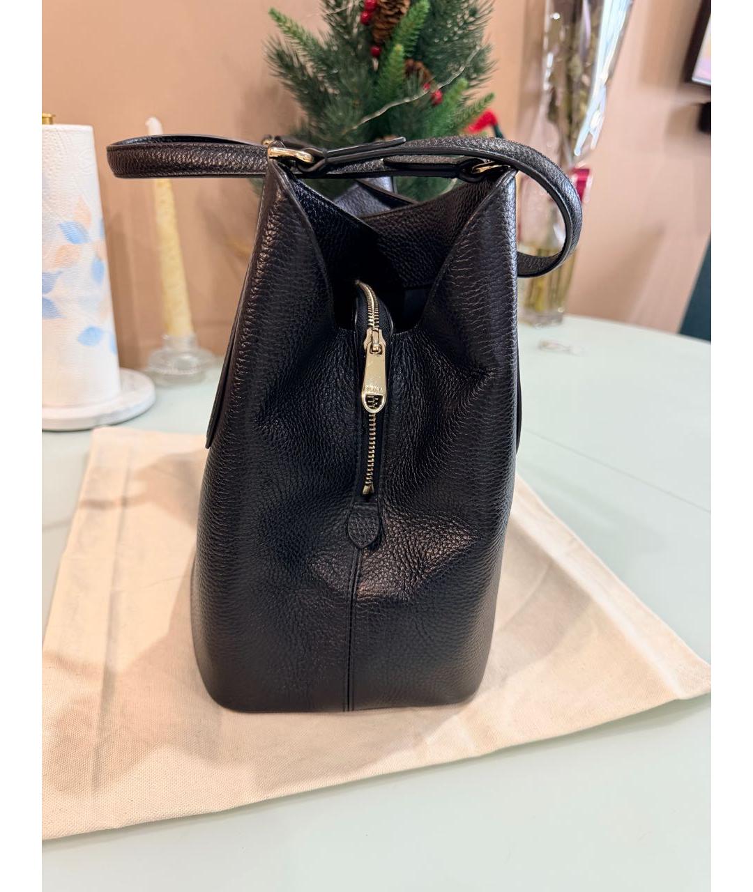 FURLA Черная кожаная сумка тоут, фото 2