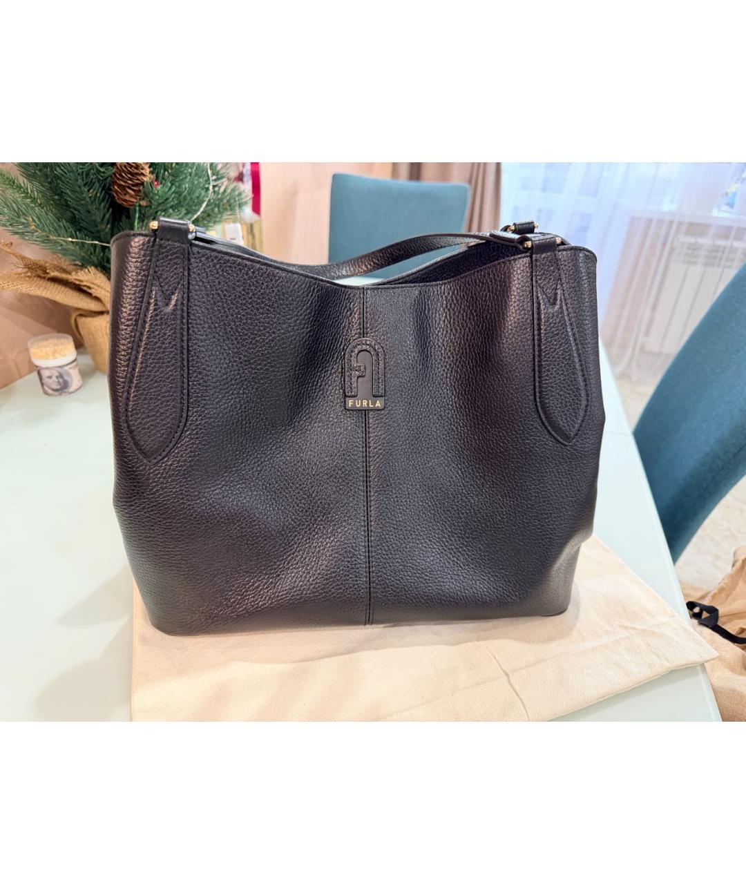 FURLA Черная кожаная сумка тоут, фото 9