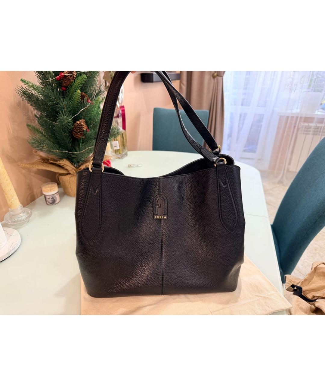 FURLA Черная кожаная сумка тоут, фото 8