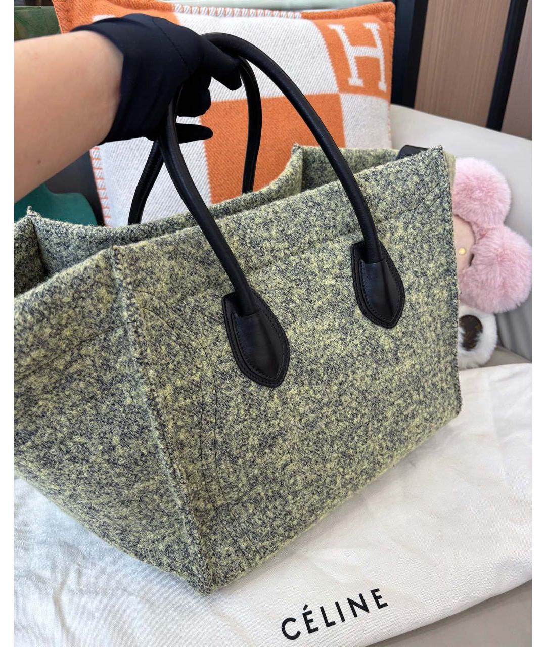 CELINE Серая шерстяная сумка с короткими ручками, фото 5