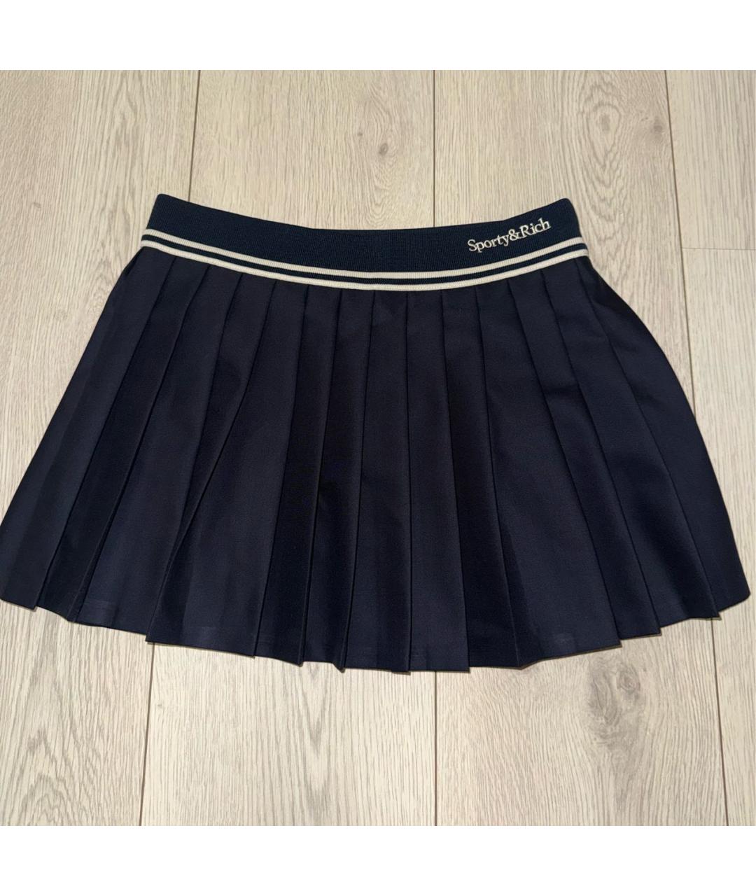 SPORTY AND RICH Темно-синяя шерстяная юбка мини, фото 7