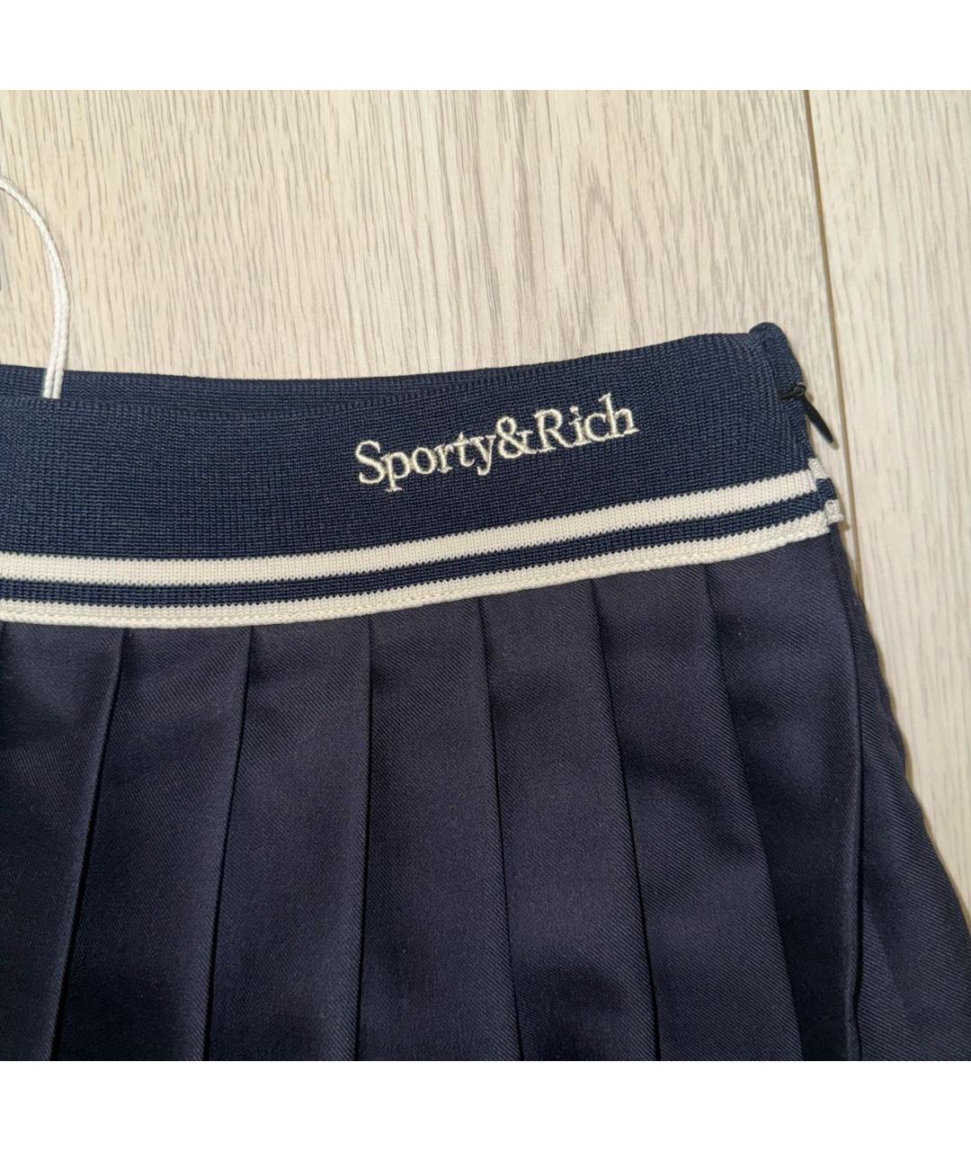 SPORTY AND RICH Темно-синяя шерстяная юбка мини, фото 4