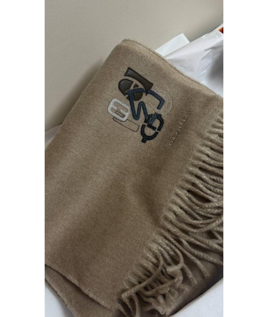 HERMES Бежевый кашемировый шарф, фото 2