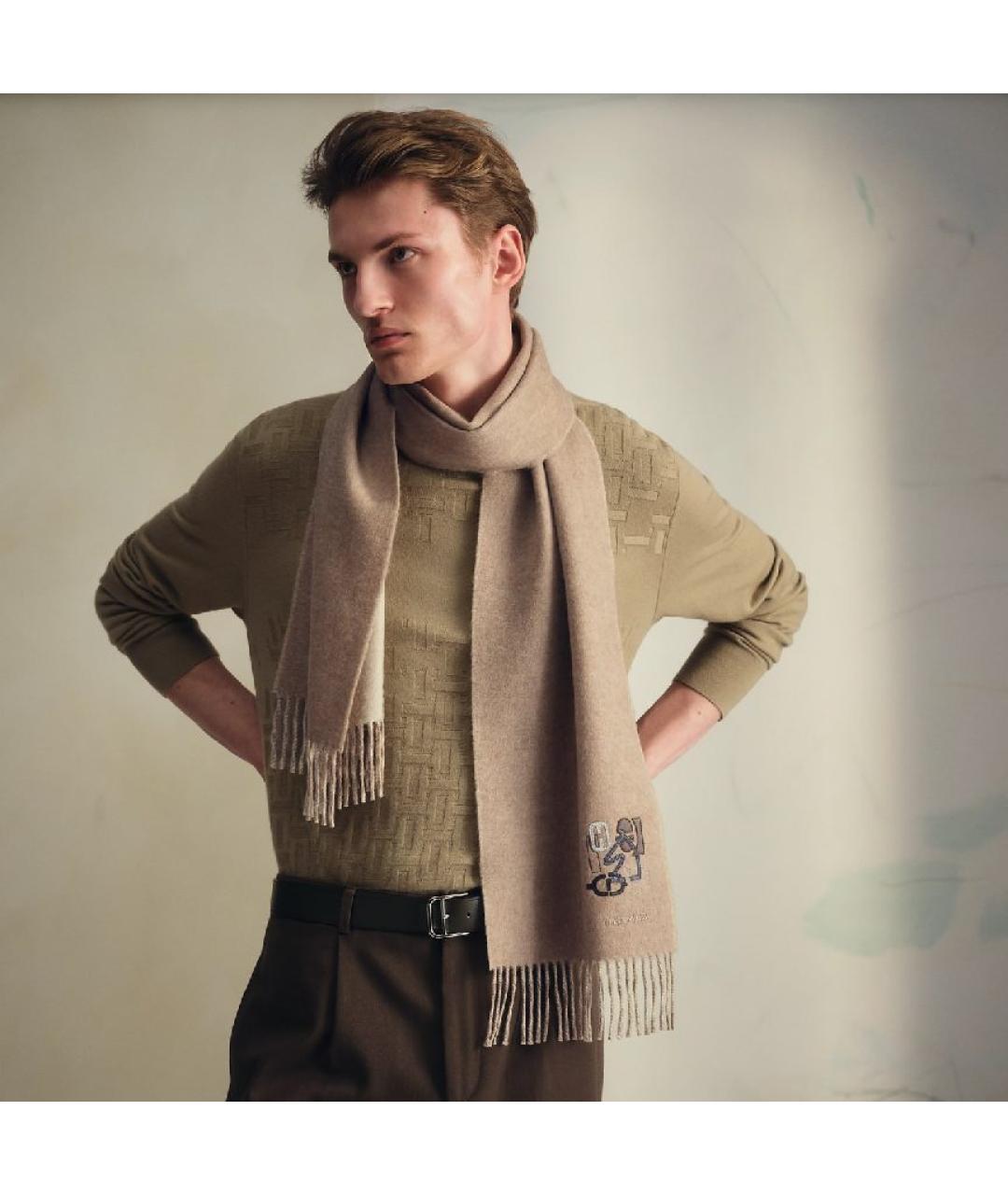 HERMES Бежевый кашемировый шарф, фото 4