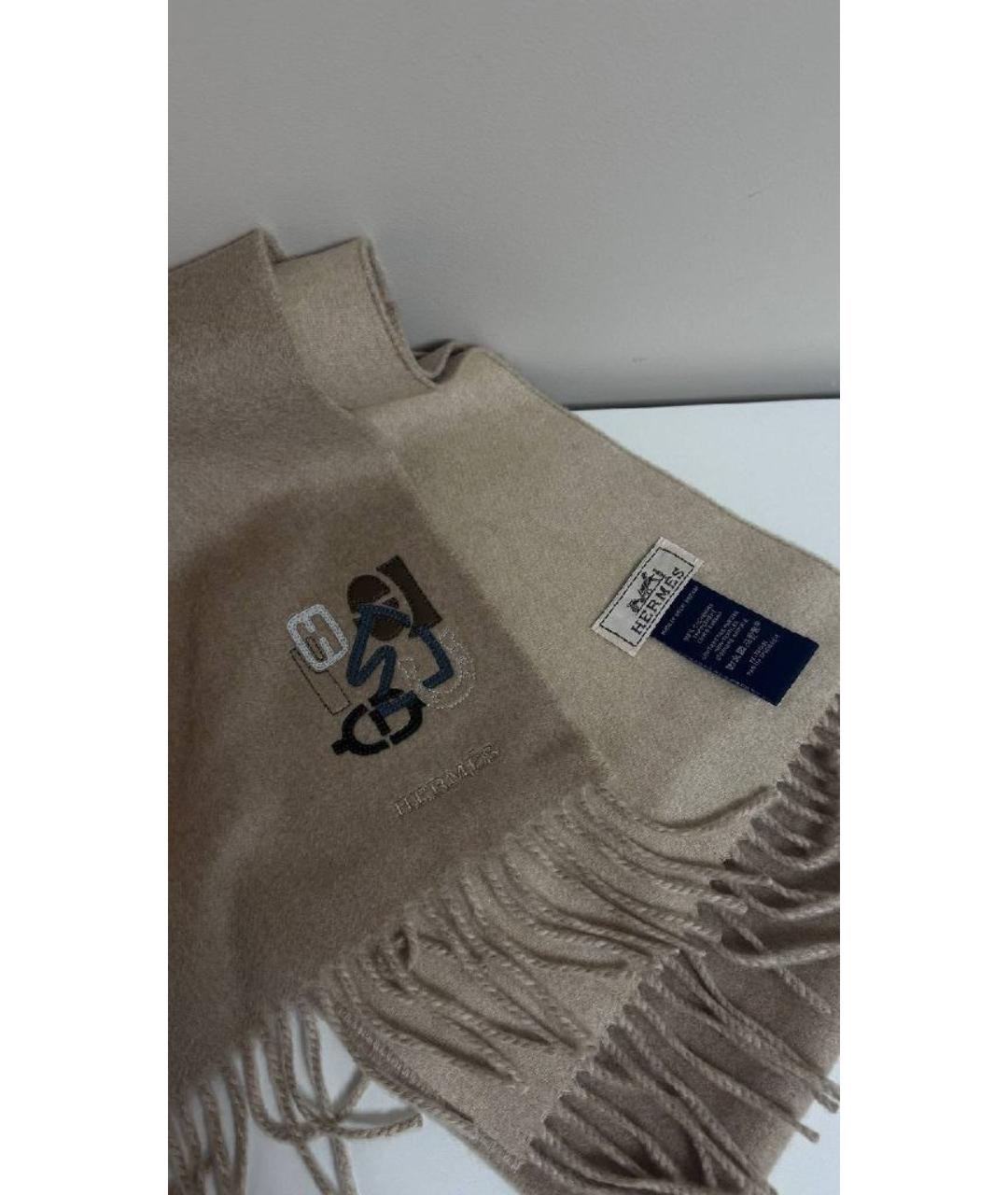 HERMES Бежевый кашемировый шарф, фото 3